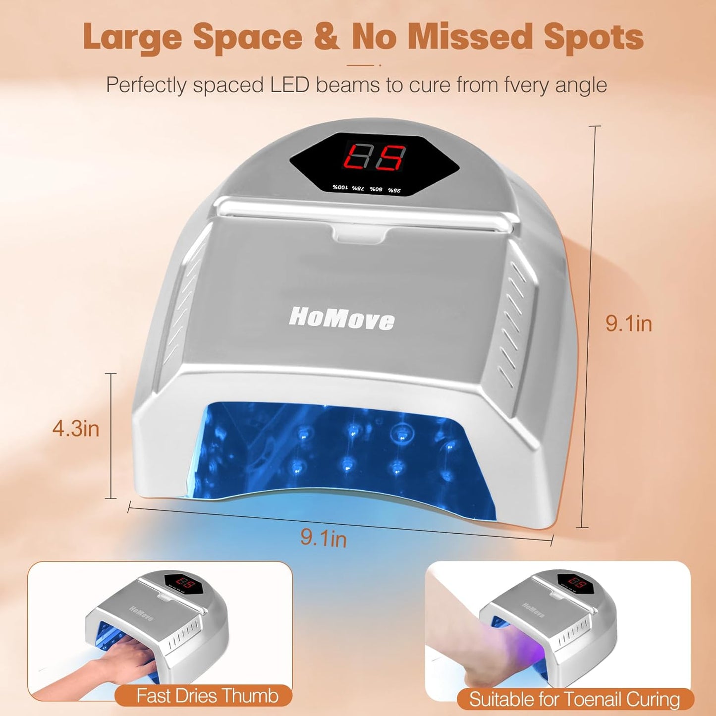 UV LED Nail Lamp, 72W Cordless Nails Lamp with Fan Professional LED Nail Light for Gel Nails Nail Dryer with 45 Beads, Perfect for Salon Manicure, Pedicure(Silver)