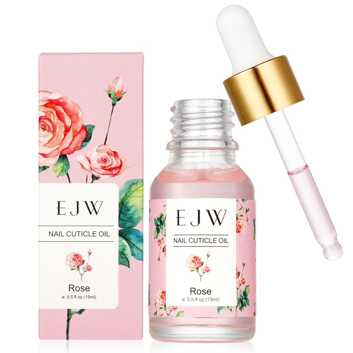 EJW Cuticle Oil for Nails, 1 Week Multi-Functional Care for Hands and Feet, Moisturizes & Strengthens Nails, Improves Hangnails & Dry Skin, Natural Ingredients, Rose