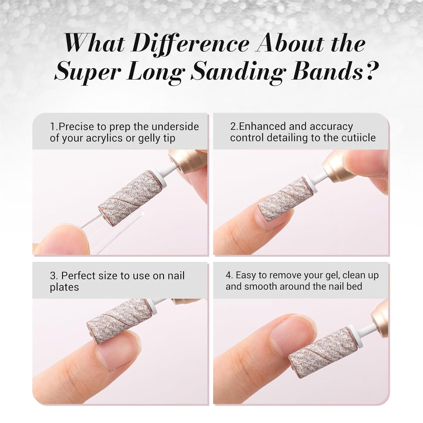 MelodySusie 50 Pcs Nail Drill Bits Super Long Sanding Bands with 6.65mm Crystal Mandrel Bit, 240 Extreme Fine Grit Nail File for Acrylic Nails Gel Manicures and Pedicure, Zebra