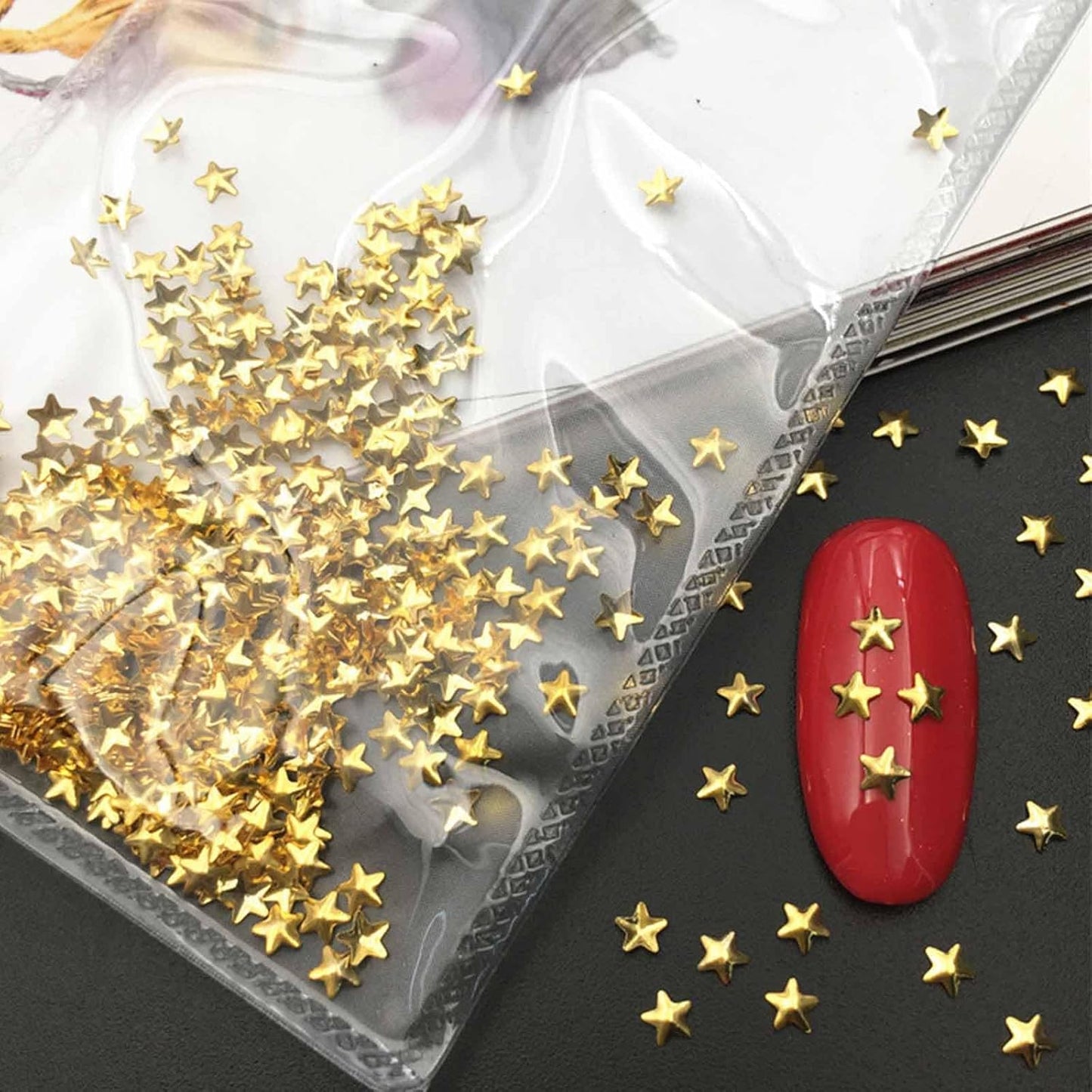1000 Pcs Mini Cute 3D Alloy Gold Star Nail Charms - DIY Nail Art Supplies