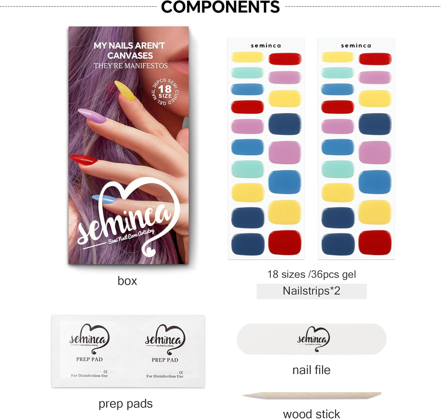 Semi Cured Gel Nail Strips-Semi-Gel Nail Polish Stickers Easy DIY for Beginners Trendy Candy Colors for Music Festiveals,Works with Any UV/LED Lamps(Pastel Dark Colors)