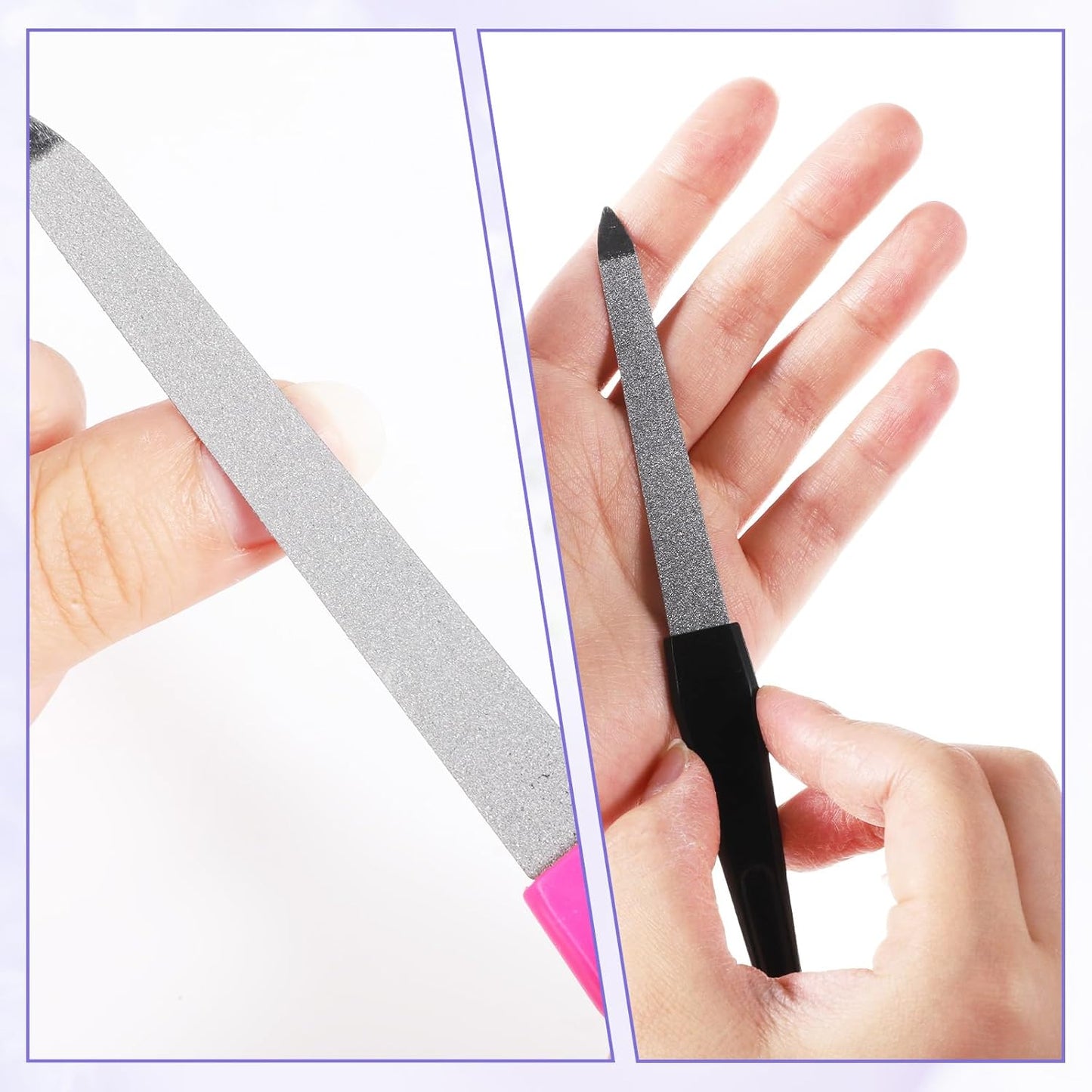 6 Pcs Fingernail Files for Women, 6 Inch Metal Nail Files Stainless Steel Sword Nail File with Sharp Pointed Tip and Non Slip Handle Colorful Diamond Deb Toenail File for Natural Nails