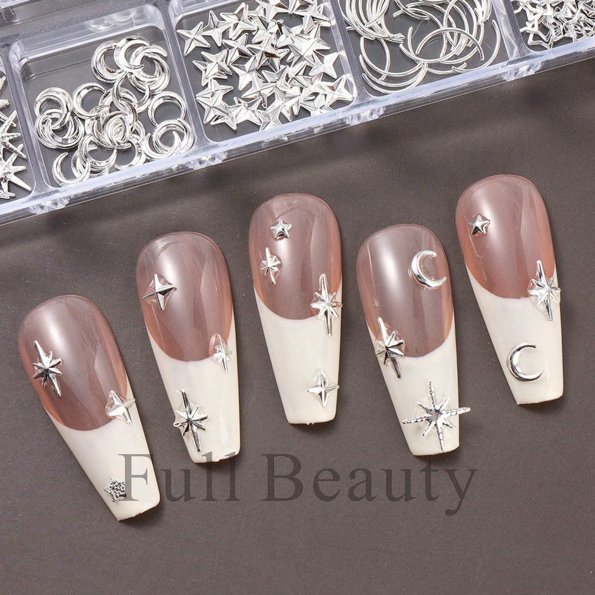 Silver Star Moon Nail Charms Nail Art Kit with 30 Sheets Silver Nail Art Stickers 3D Self-Adhesive SIlver Nail Decals Nail Supplies for Women Acrylic Nail DIY Manicure Kit with tweezer,Pick up Pencil