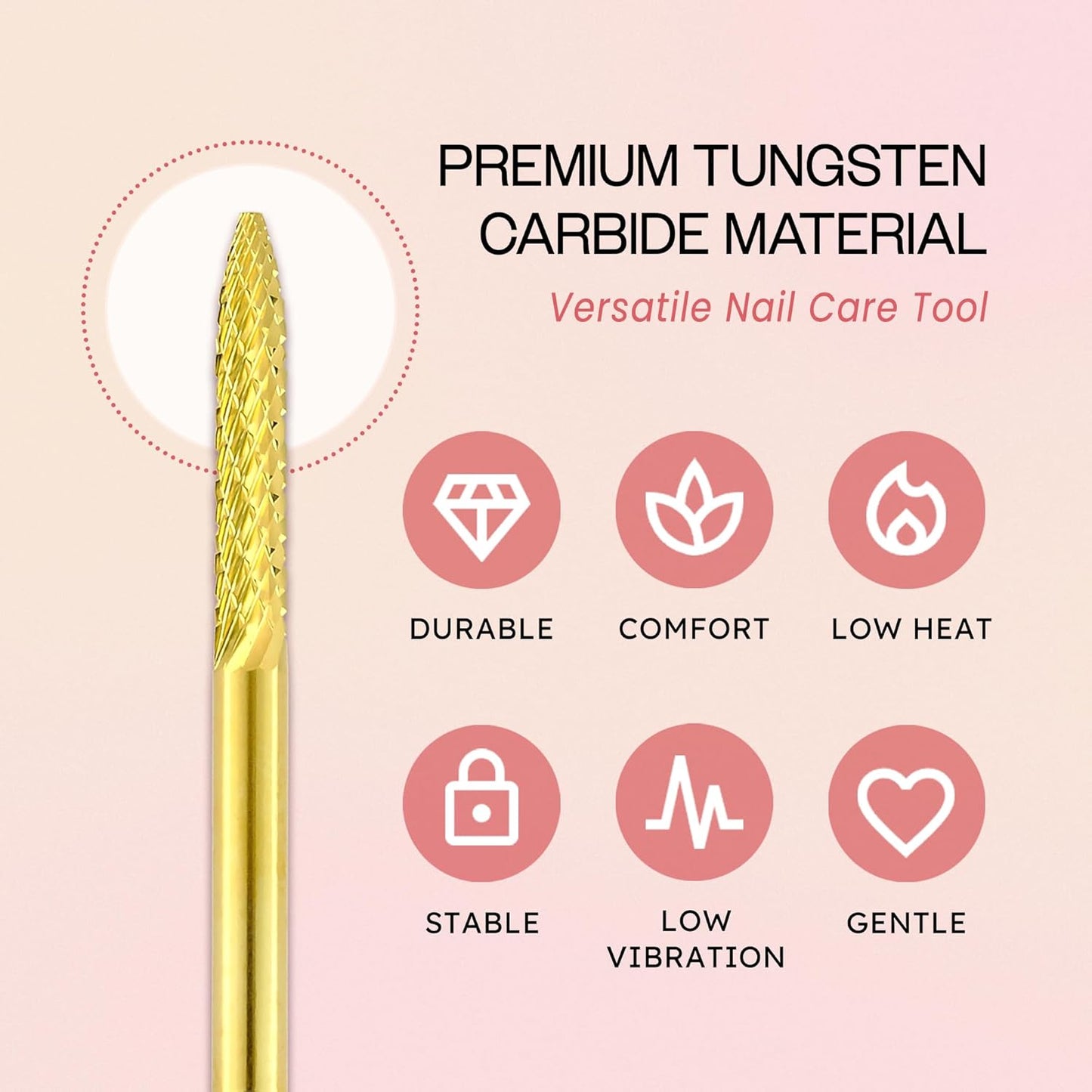 PANA 3/32" Carbide Cuticle Nail Drill Bit for Cuticle Cleaning, Dead Skin Removal, Gel Polish & Acrylic Removal, Under Nail Cleaner, Nail Salon, Manicure Tools (UNC- Gold, Fine)