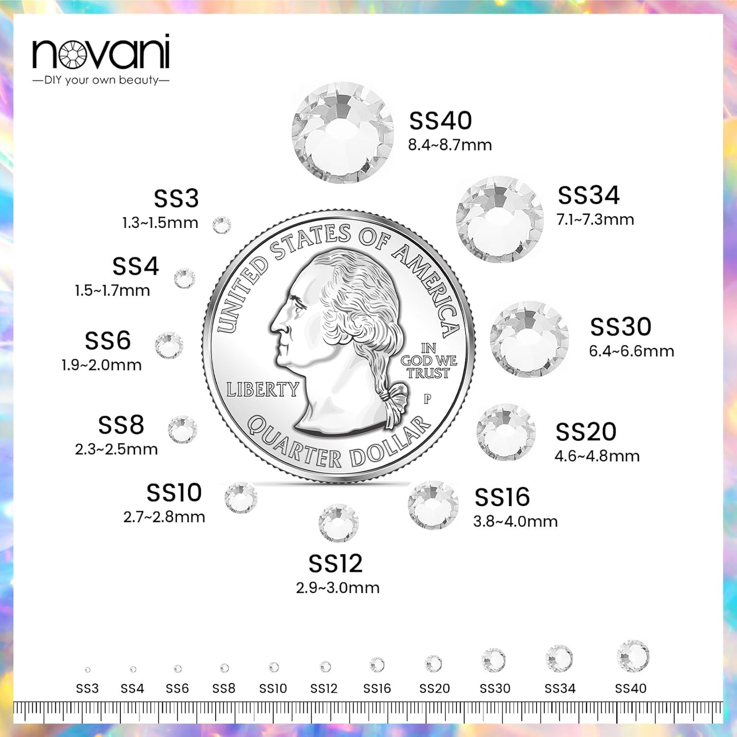 Novani Rhinestones 3000Pcs Flatback Crystal Round Loose Gemstones Glass Rhinestones for Crafts Makeup Nail Art Clothes Shoes DIY Decorations(SS6, 1.9-2.0mm,Crystal Clear)