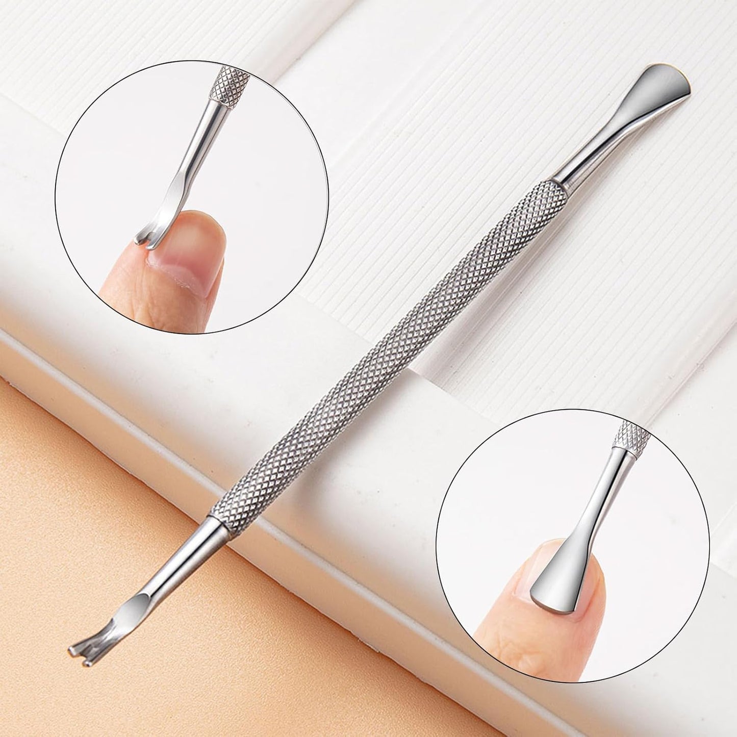 SILPECWEE Pre-treatment Nail Cuticle Pusher, Dual Ended Nail Pusher with Storage Bags, 100pcs Self Adhesive Sandpaper - 100/180 Grit for Nail Art Pre-polishing Nails Supplies for Fingernail and Foot