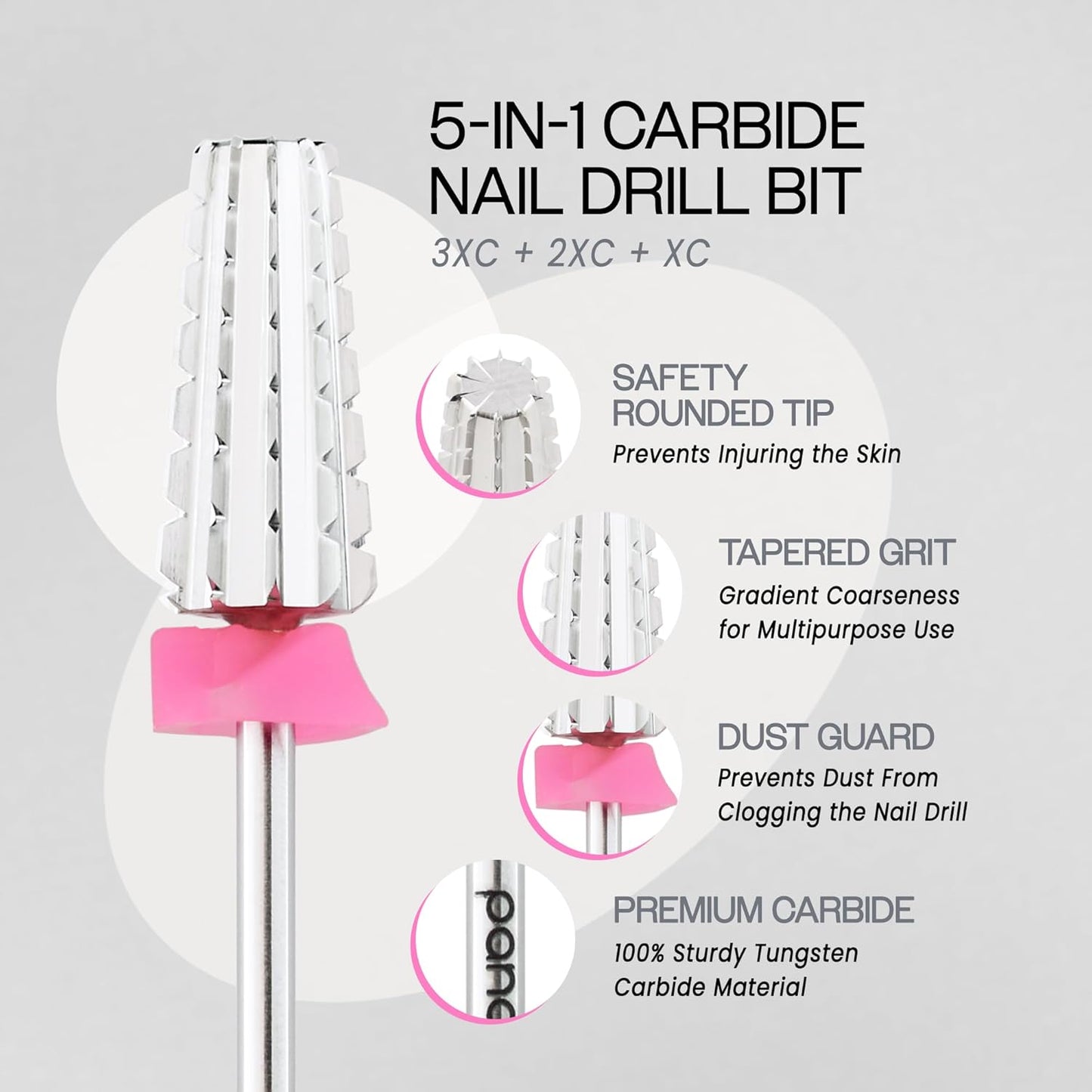 PANA 3/32" Shank 5-in-1 Nail Carbide Bit - (Triple Coarse - 3X Coarse Grit, Silver) - Two Way Rotate use for Both Left and Right Handed Fast remove Acrylic or Hard Gel Machine
