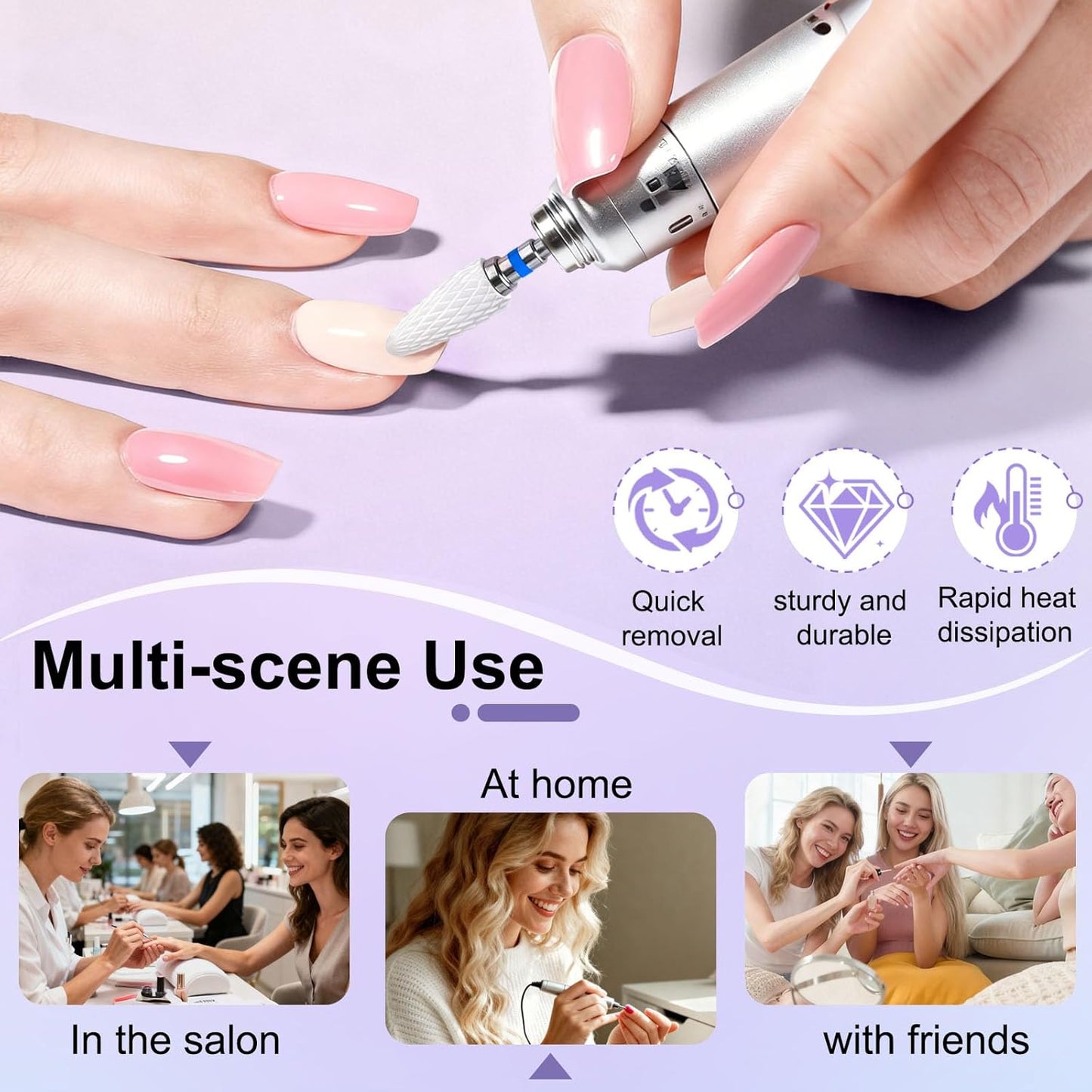 Fantexy 3/32" Ceramic Nail Drill Bit - Remove Acrylic Hard Gels Quickly and Safely,White Ceramic Cone File Bit for Nail Art,Manicure,Pedicure,Gel,Cuticle Clean(Medium - M)