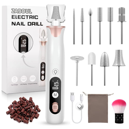 Electric Nail Drill Kit Cordless Professional Manicure Pedicure Nail File Buffer for Acrylic Nails Gel Polishing Removing Manicure Salon Home with Nail Drill Bits Sanding Bands
