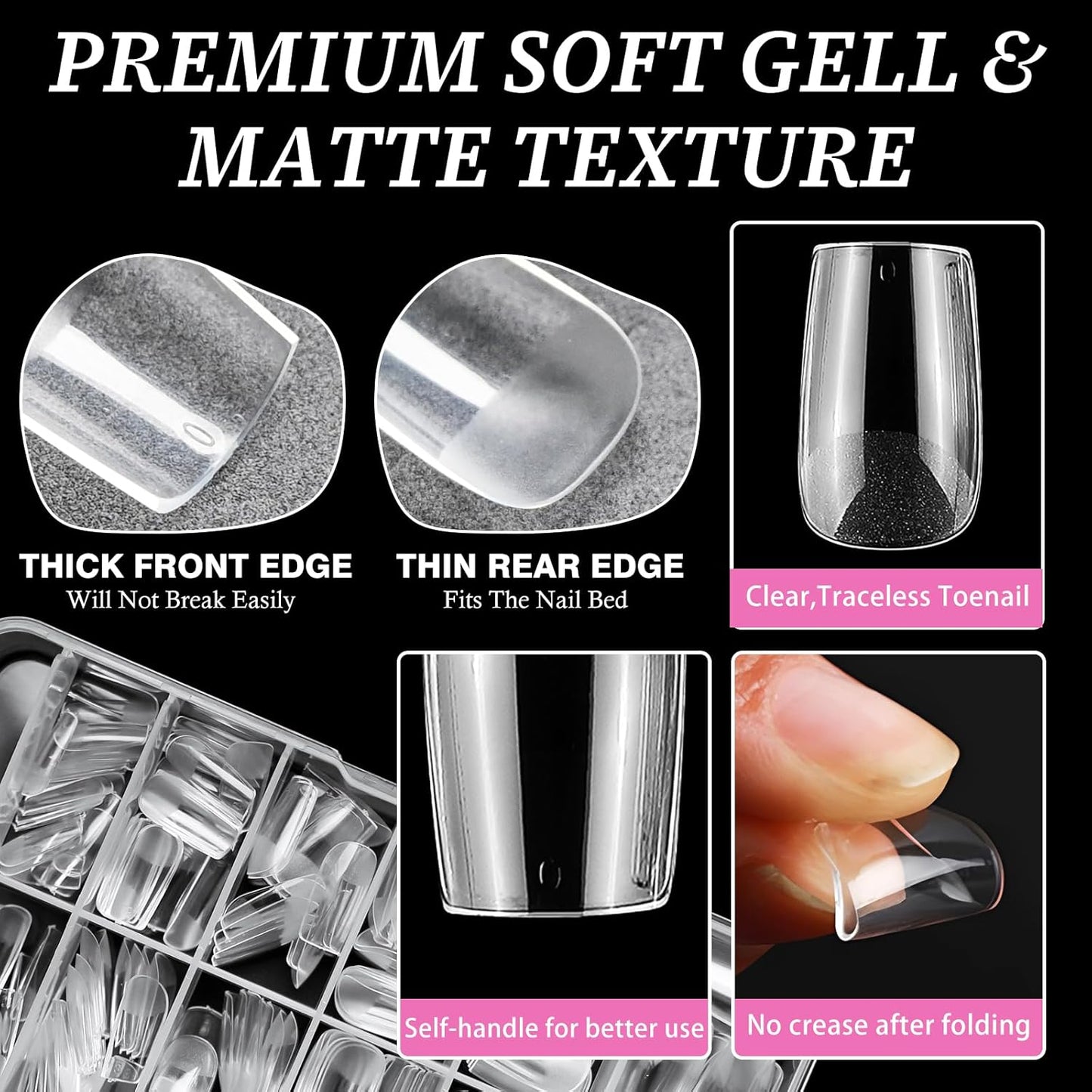 AddFavor Short Square Gel Nail Tips, 600pcs Acrylic Nail Tips Full Cover Clear Press on Nails False Tips for Nail Extension, 12 Sizes Short Fake Nails