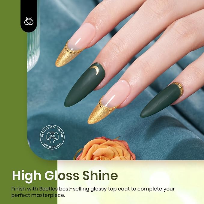 Beetles Gel Polish 6 Colors Dark Green White Black Golden Gel Nail Polish Design with Snake Sticker Soak Off UV LED Gel Nail Kit Manicure DIY Home Gift for Women Viper's Kiss