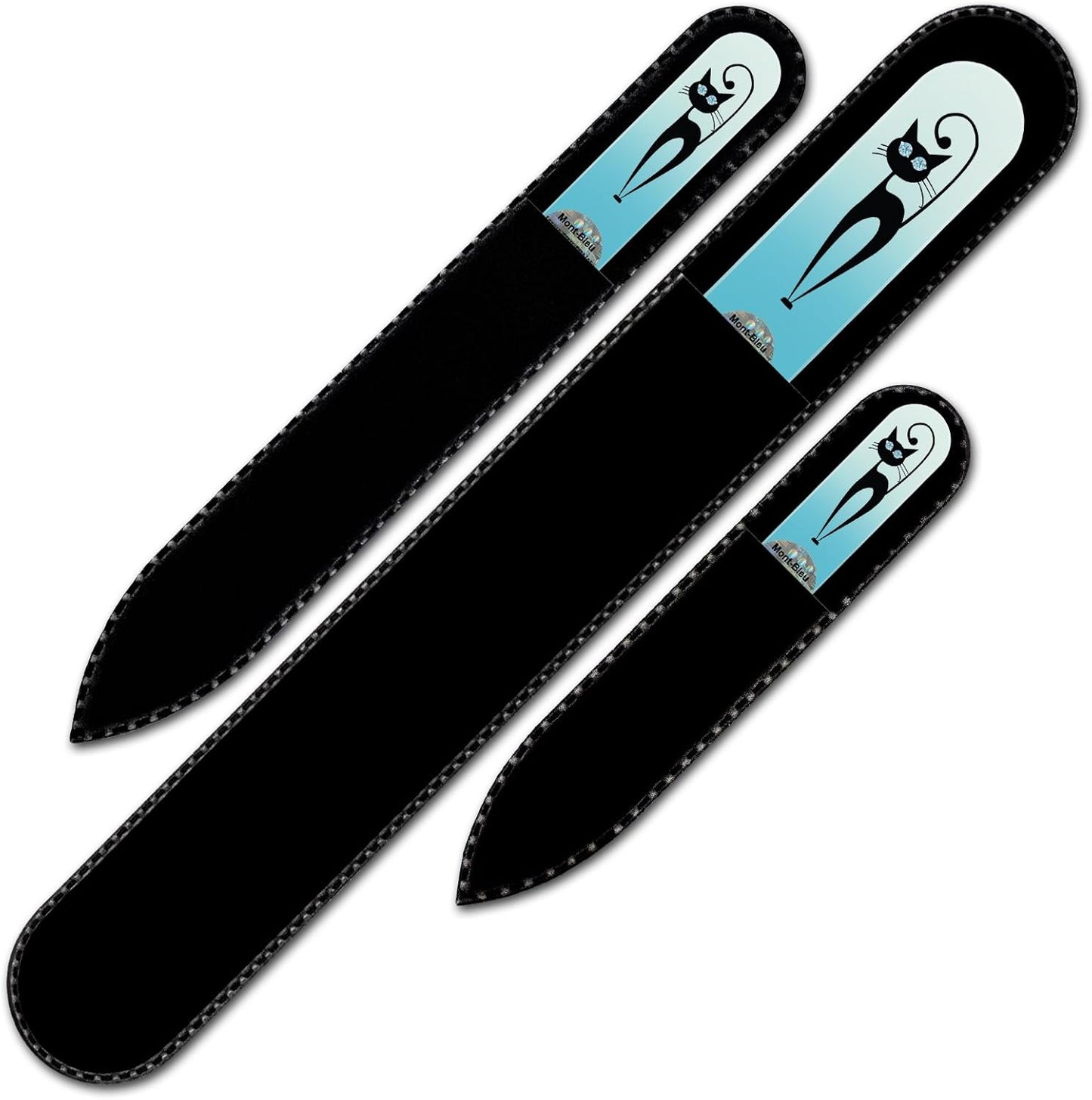 Mont Bleu Set of 3 Cats Crystal Nail Files Hand Decorated with Crystals from Swarovski® | Hand Made, Czech Tempered Glass, Lifetime Guaranty, Glass Nail Files for Natural Nails