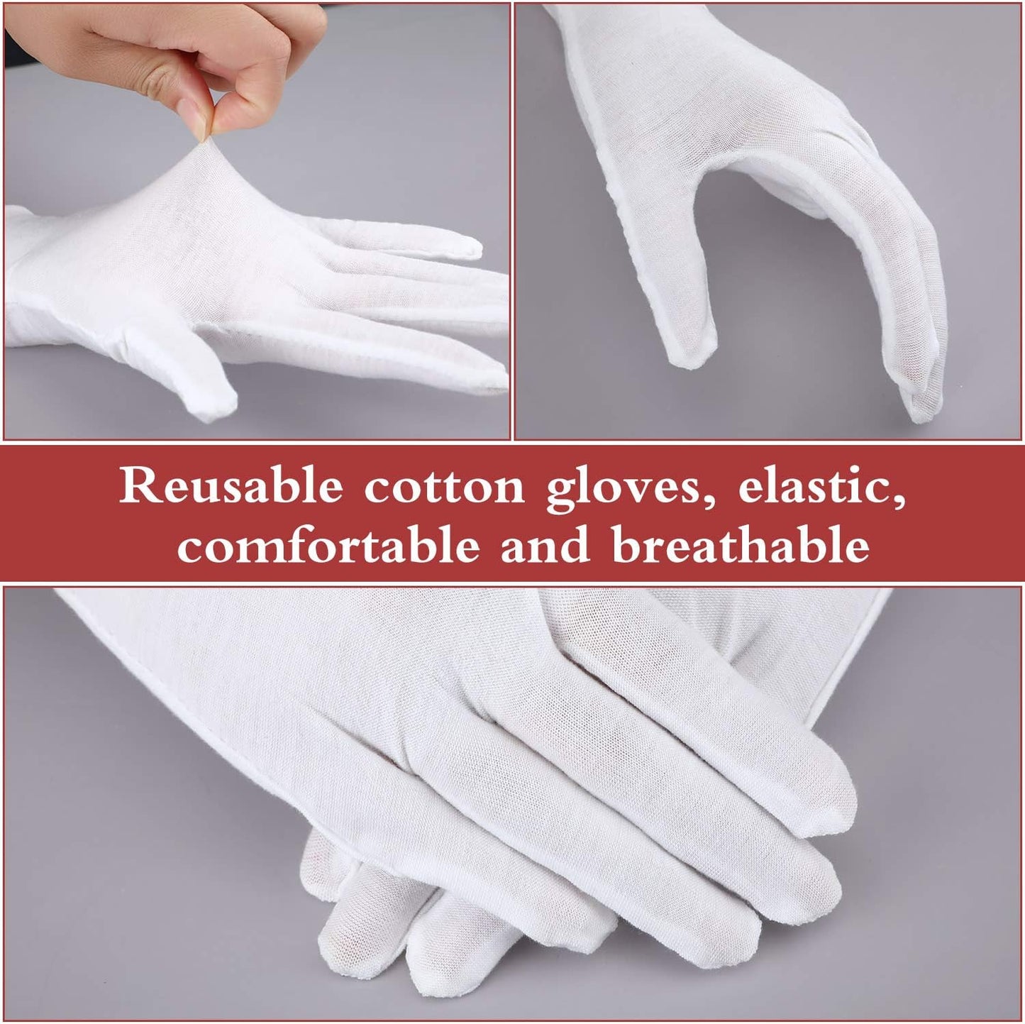 SATINIOR 60 Pcs Cotton Glove Stretchy Work Glove Reusable Mitten for Men Women Hand Dry Art Coin Handling Jewelry