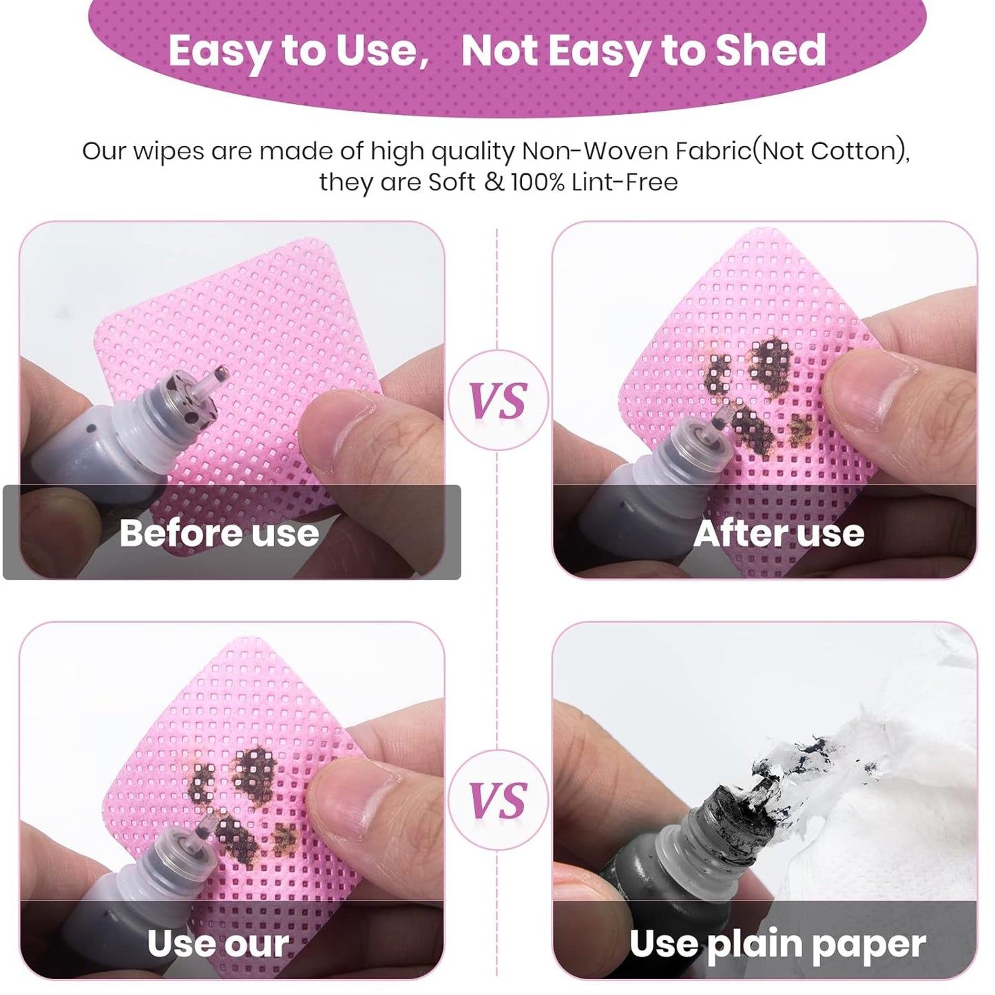 1000 PCS Lint Free Nail Wipes, Eyelash Extension Glue Wipes, Super Absorbent Soft Non-woven Fabric Nail Polish Remover Wipes, Cleaning Pad Cloth for Lash Extension Supplies & Nail Polish Bottle(Pink)