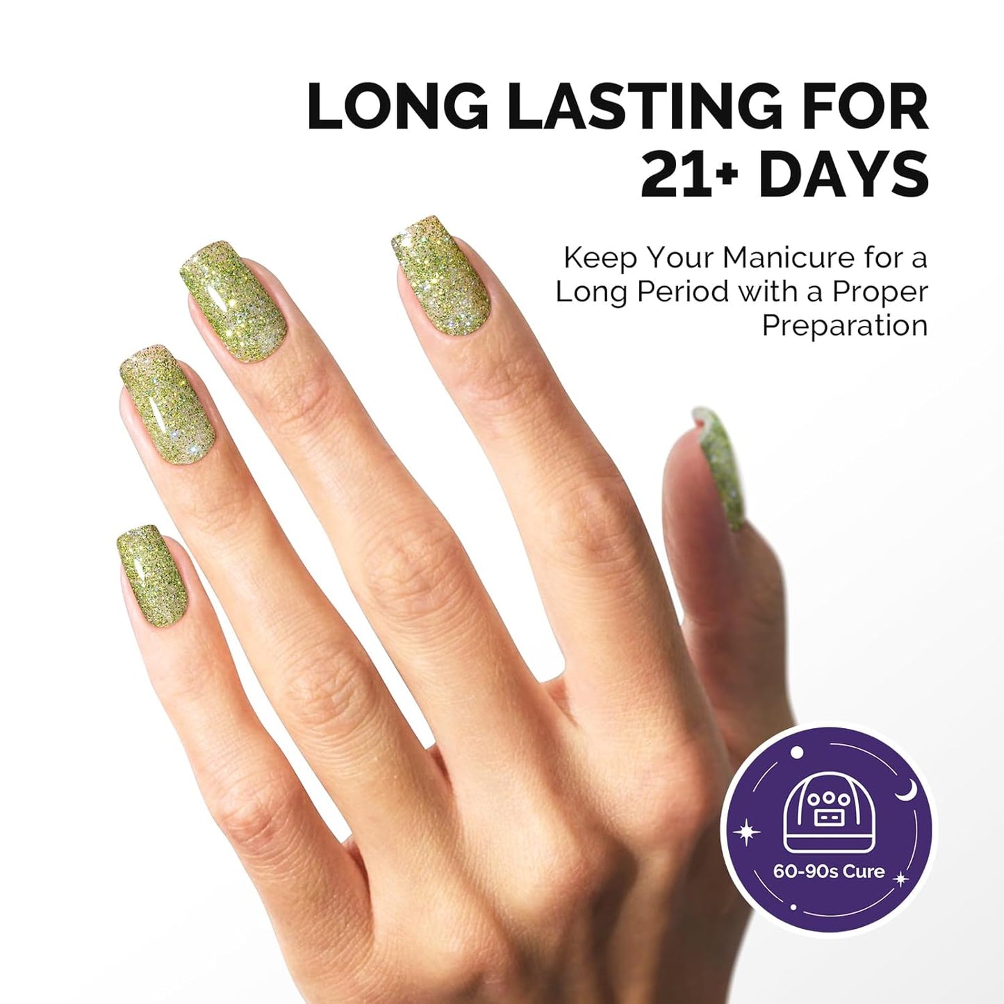 MelodySusie Galaliver Glitter Gel Nail Polish, 15ML Sparkly Shimmer Gel Polish Soak Off UV LED Cured Long Lasting Gift for Women DIY Nail Design Nail Art Manicure Elf Green X08