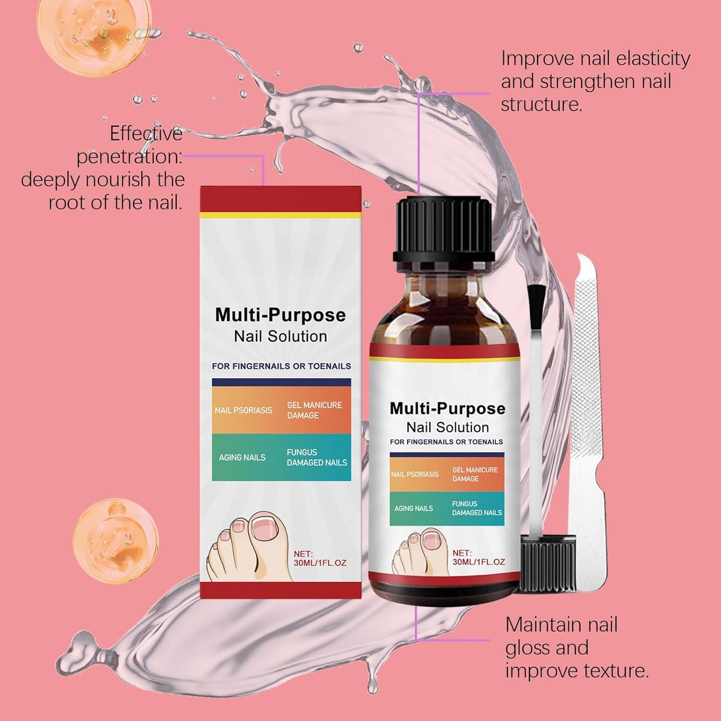 Nail Repair Liquid - Removes Discolored Nails Softens Thick Toenail Strengthens Nail Bed Structure, Natural Formula Deeply Nourishes Nail (1FL.oz)