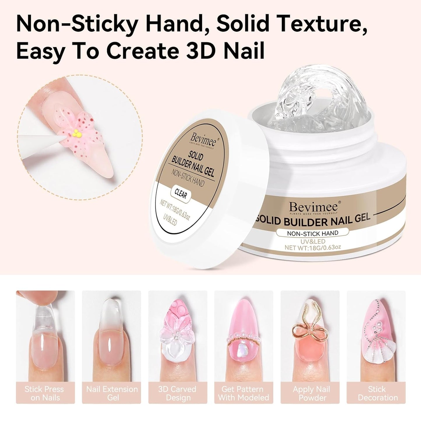 Solid Builder Gel for Nails and 15ml Builder Gel, Molding Gels for Nails Clear Non-Stick Hand For Modeling, Sculpture, Nail Extension UV/Led Manicure DIY At Home