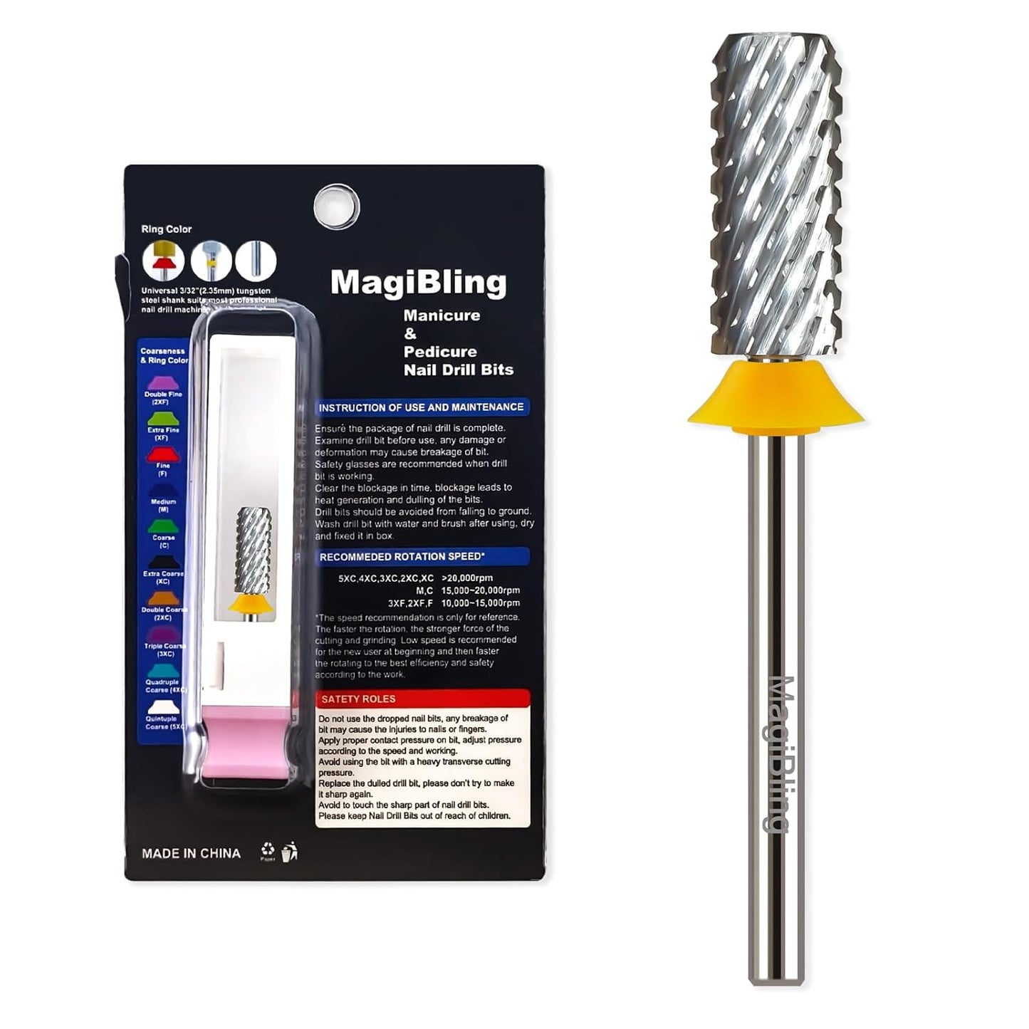Professional Small Barrel Nail Drill Bits Flat Top, 3/32'' Safety Tungsten Carbide Bits, Two-Way Rotation, Soft and Hard Gel Removal Polishing, Tech and Beginner Bits, Double Coarse.