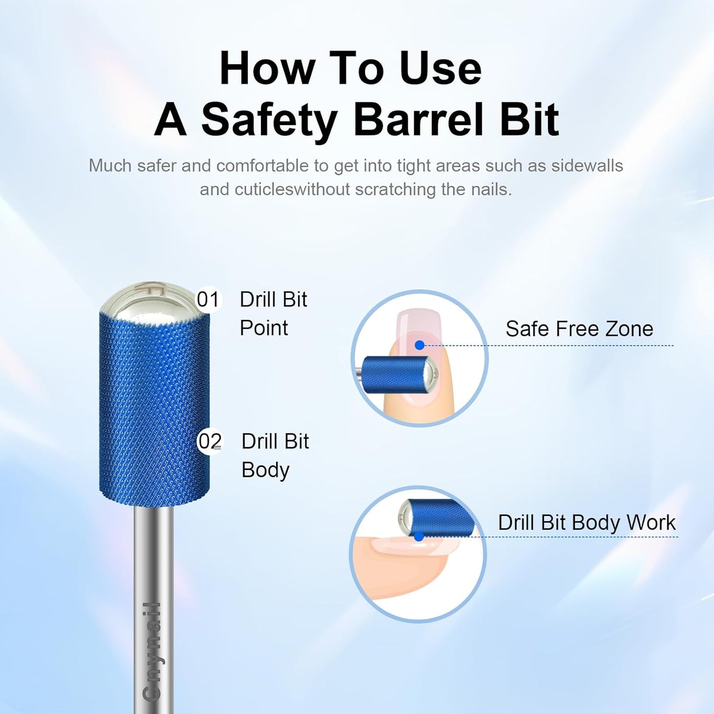 3/32" Large Barrel Smooth Round Top Tungsten Carbide Nail Drill Bit Safety Bit for Gel & Acrylic Removal, 2-Way Rotating Efile Tip, Salon Electric File Accessory (XF Grit, Blue)