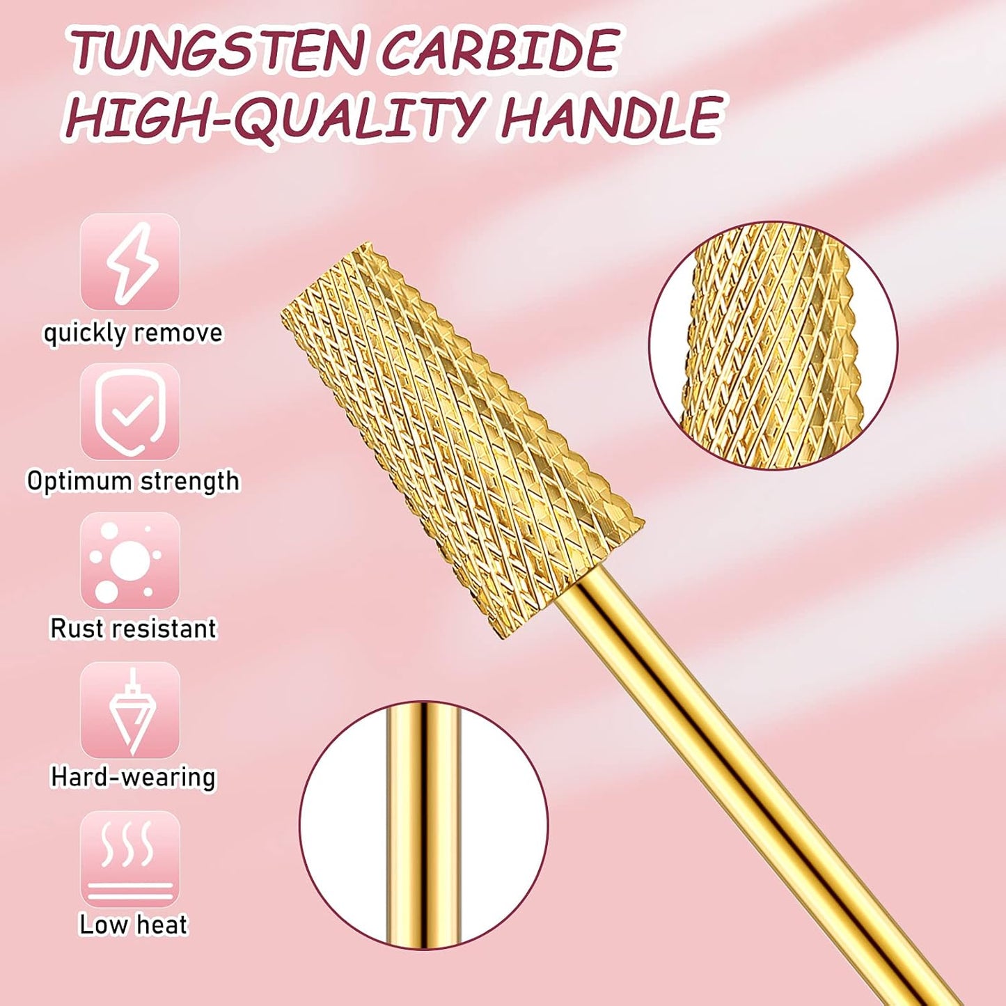 Hestya 7 Pieces Nail Drill Bits Set Tungsten Carbide Drill Bits for Nails Electric File 3/32 Inch Diamond Manicure Pedicure Cuticle Remover Tools for Acrylic Gel fingernail Salon(Gold)