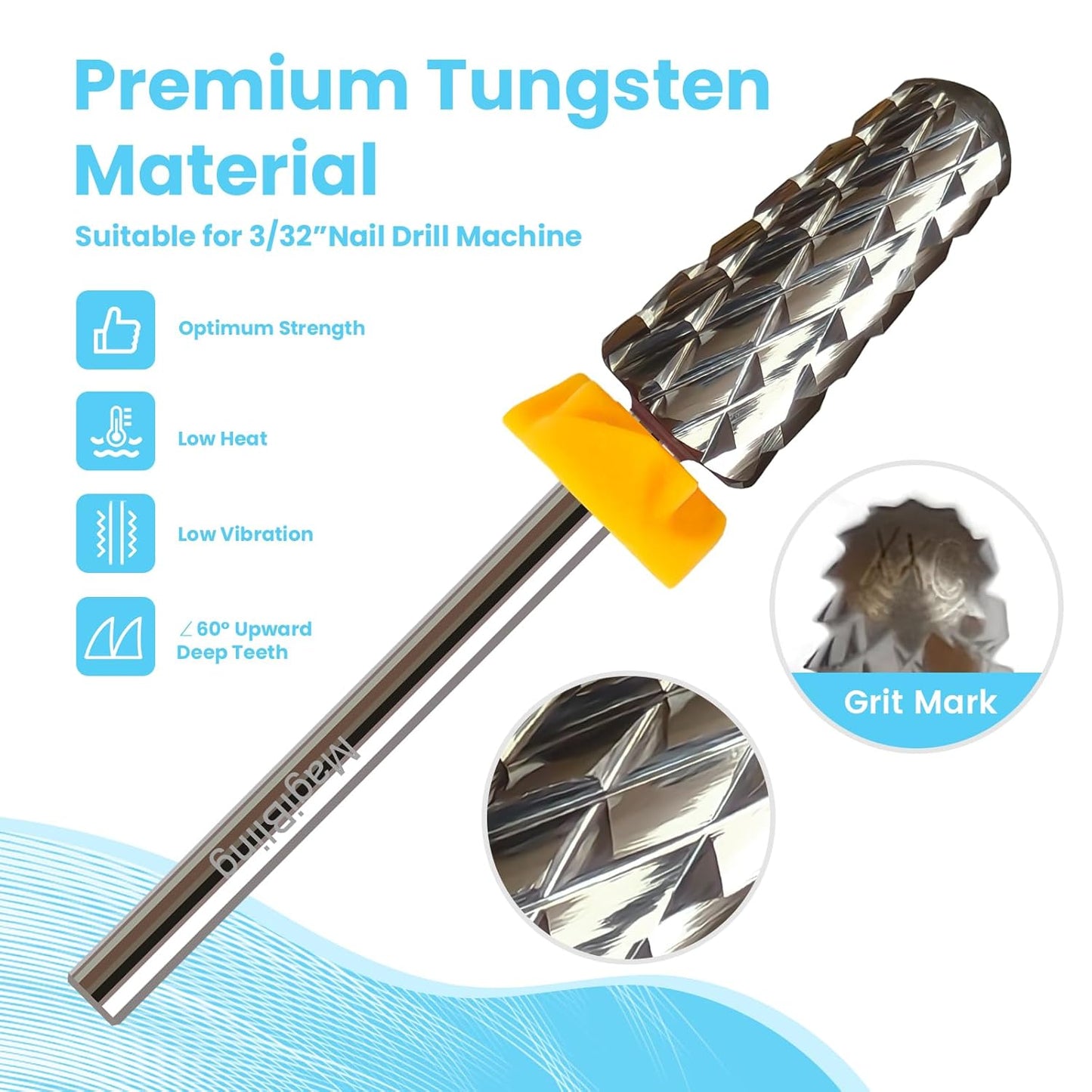 Super Cut Tapered Barrel 3/32'' Safety Tungsten Nail Drill Bits, Remove Gel Fast, Right handed, Suitable for Manicure Pedicure Cuticle Gel Polishing, Technicians Bits, Grit: Double Coarse.