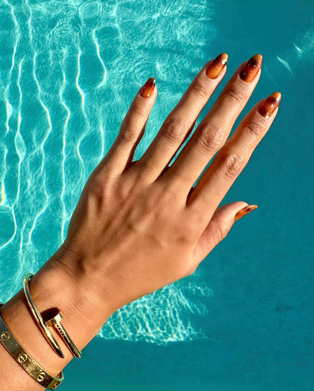 NOVA, Female Founded, Semi Cured Gel Nail Strips (Tiger Eye) - The 10 Minute Manicure. Salon-Quality, Works w/Any Lamp - Incl. Nail File & Wooden Stick (Tigereye Tortoise Nails)