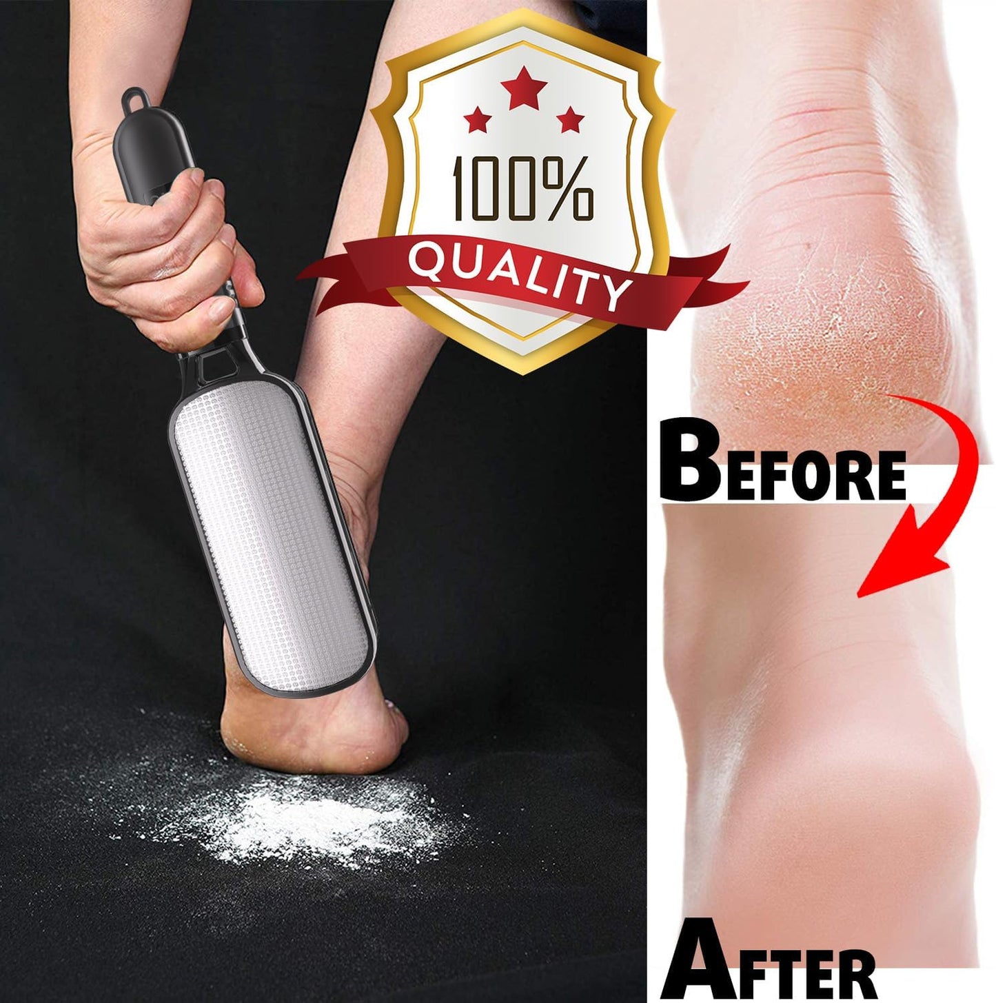 Antonki Foot File for Dead Skin, Double Sided Callus Remover for Feet, Metal Foot Scrubber for Cracked Heel, Professional Foot Scraper Rasp Pedicure Tool to Remove Hard Skin - 2 in 1 Foot File