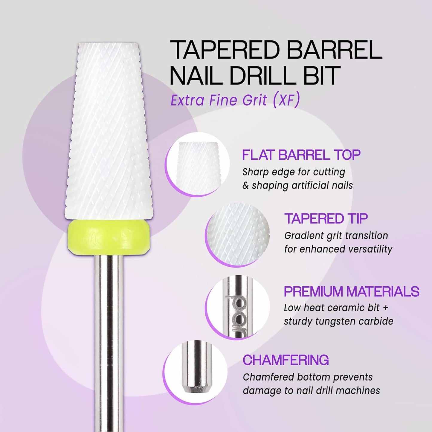 pana Professional USA Ceramic White TAPERED Barrel Bit Nail Drill (Grit: EXTRA FINE - XF) 3/32Inch Shank Size