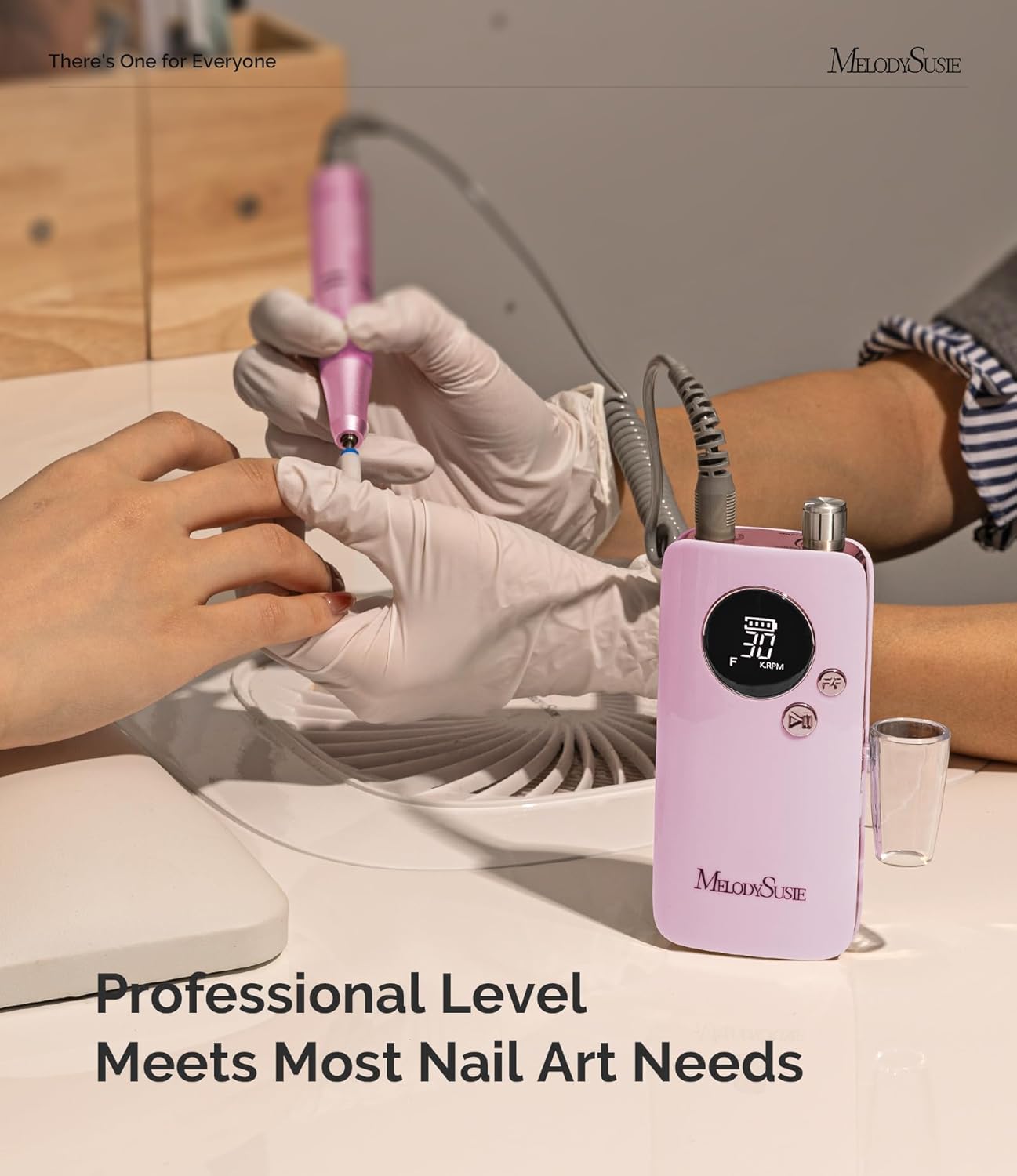 MelodySusie Professional 30000RPM Nail Drill, SC320F Cordless Clip-on Nail File with Drill Bits & Sanding Bands, Rechargeable Electric Efile for Acrylic Nails, Gel Polish Removal at Home Salon