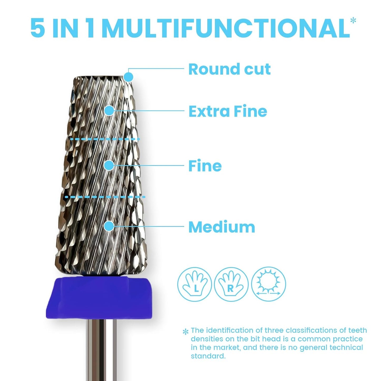 Cross Cut 5 in 1 Tapered Barrel Nail Drill Bits, Professional 3/32'' Safety Tungsten Carbide Bits, Two-way Rotation, Manicure Pedicure Cuticle Gel Removal Polishing, Medium.