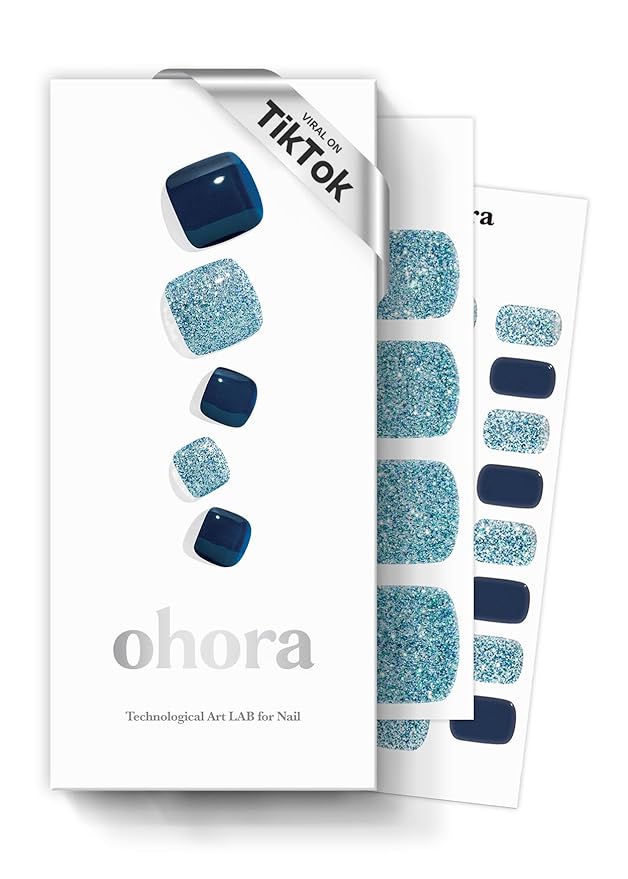 ohora Semi Cured Gel Pedi Strips (P Yunseul) - Works with Any Nail Lamps, Salon-Quality, Long Lasting, Easy to Apply & Remove - Includes 2 Prep Pads, Nail File & Wooden Stick, Large