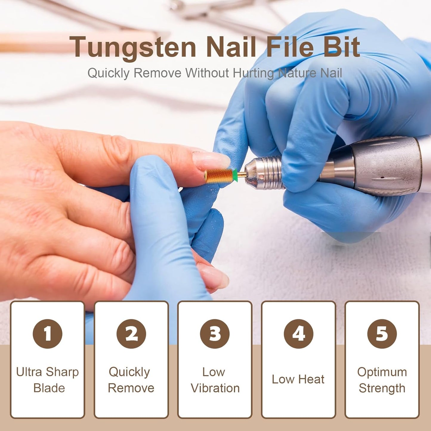 3/32" Large Barrel Crystal Top Tungsten Carbide Nail Drill Bit Safety Bit for Gel & Acrylic Removal, 2-Way Rotating Efile Tip, Salon Electric File Accessory (C Grit, Ti-Gold)