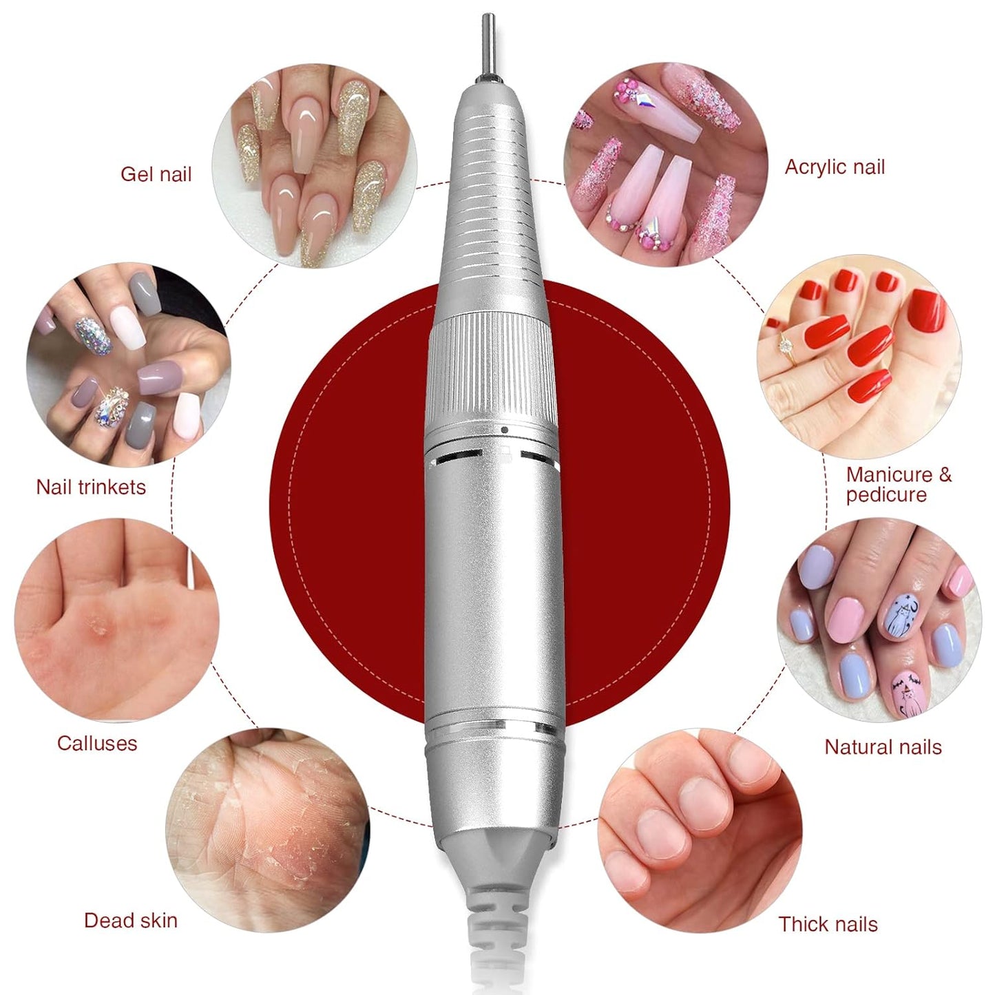 AZ GOGO Electric Nail Drill, 30000RPM Rechargeable Portable Nail Drill Machine for Acrylic Gel Nails, Professional Manicure E-File for Home or Salon Use