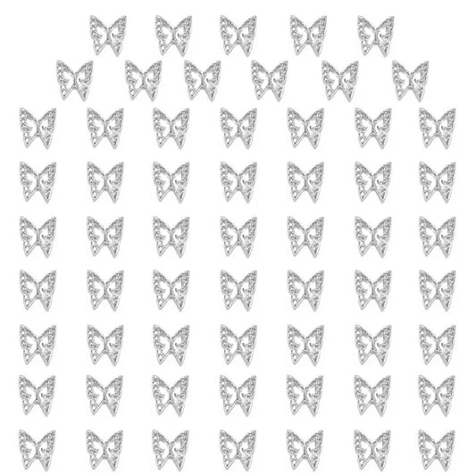 60pcs Silver Butterfly Nail Charms Bulk3D Butterflies Charms for Acrylic Nails, Nail Alloy Studs Charms Nail Art Jewels Decoration Supplies Accessories for Nails Face Makeup Body DIY Crafts