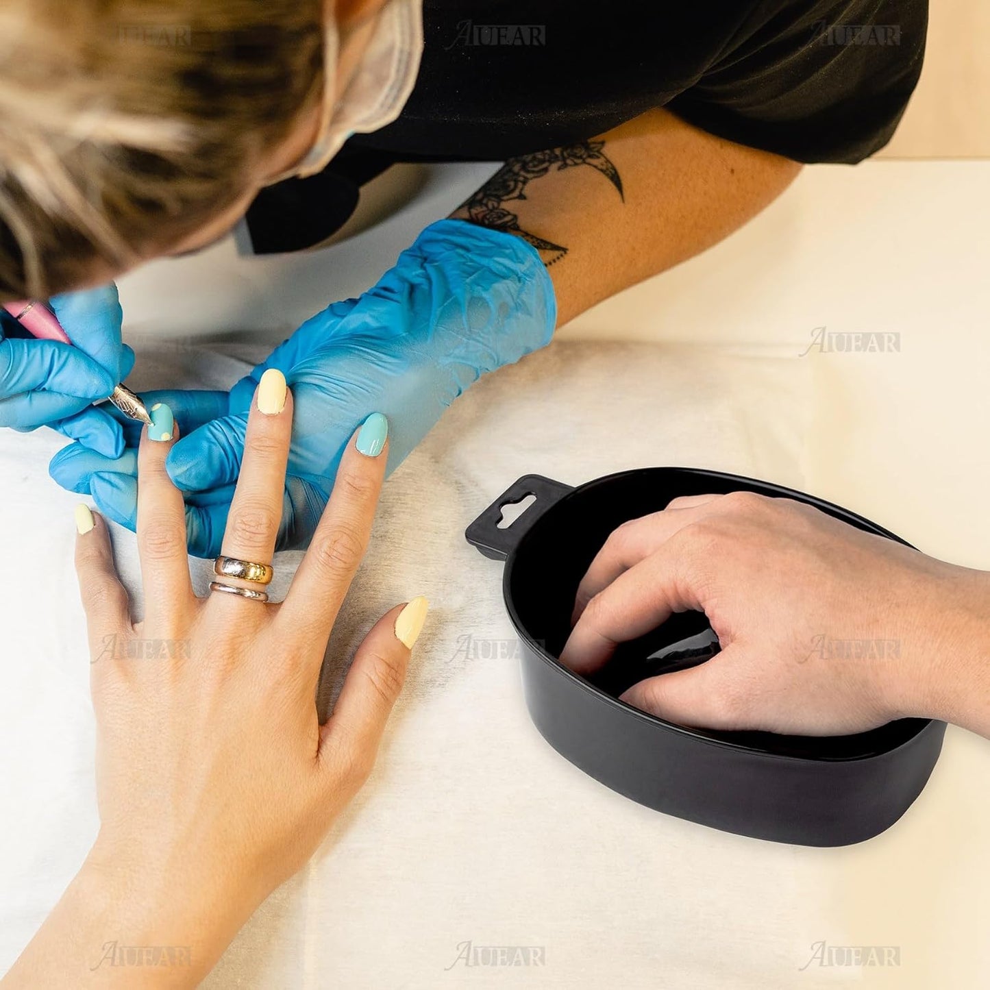 AUEAR, 2 Pack Manicure Bowl Nail Soaking Art Hand Soak Treatment Bowls Tray for SPA Tools (Black)