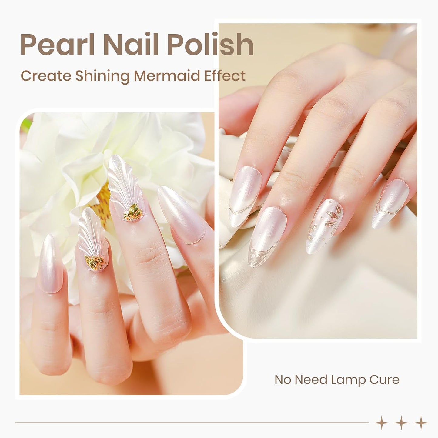 Quick Dry Pearl Nail Polish, Mermaid Shimmer Nail Lacquer Air Dry Fast DIY Manicure