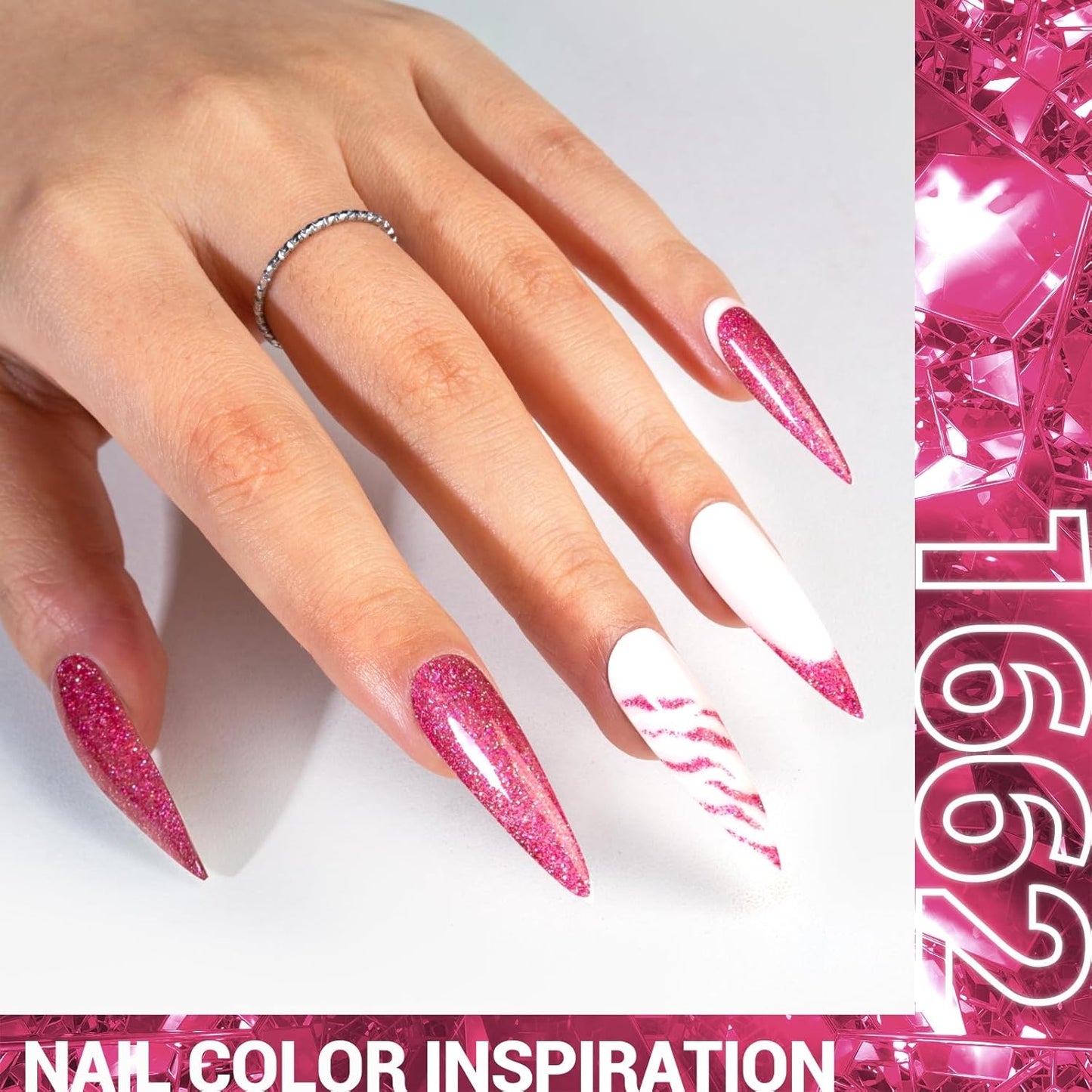 MelodySusie Strawberry Pink Glitter Gel Nail Polish,0.5 Fl Oz Soak Off UV LED Pink Sparkle Glitter Gel Polish Christmas Gift for Women Nail Art Manicure Salon DIY Nail Design Decoration at Home-A1618