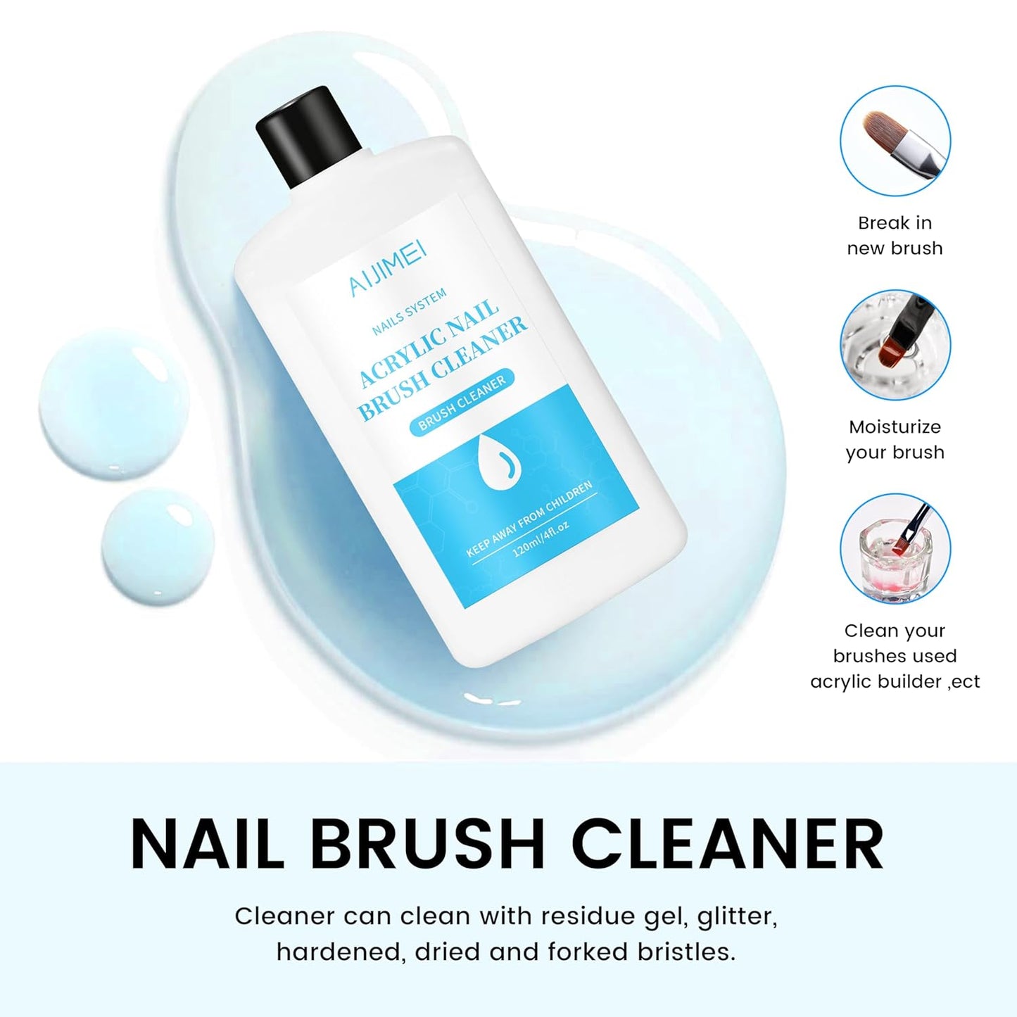 AIJIMEI Professional Acrylic Liquid Monomer & Nail Brush Cleaner Set for Quick Cleaning of Nail Brushes and Nail Extension Glue Nail Products, Suitable for Beginners DIY Home Nail Salon 120ml/4fl.oz