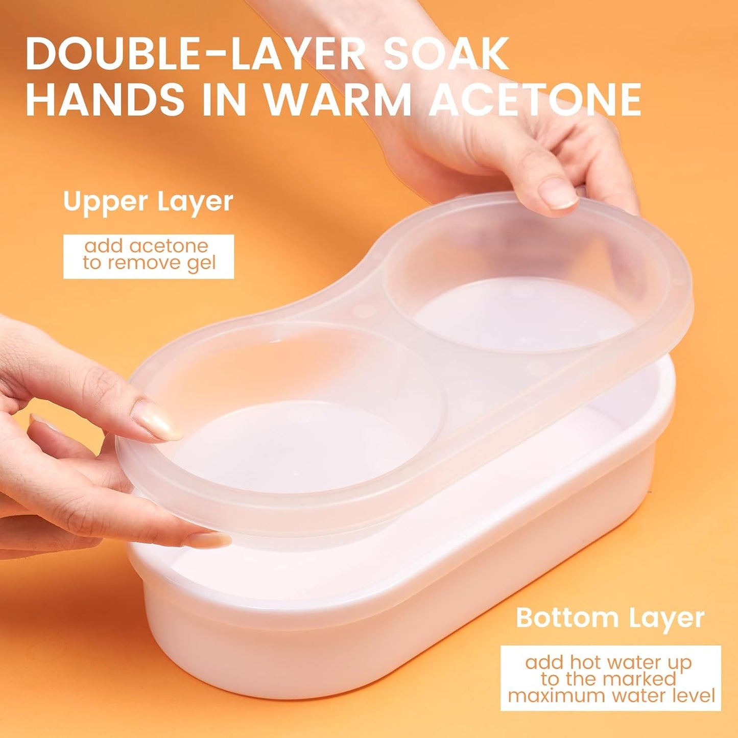 Dual Nail Soaking Bowl Acetone Proof: Soak Off Gel Nail Polish Dip Powder Remover Bowl- Cut the Soaking Time in Half Manicure Bowl for Salon Home