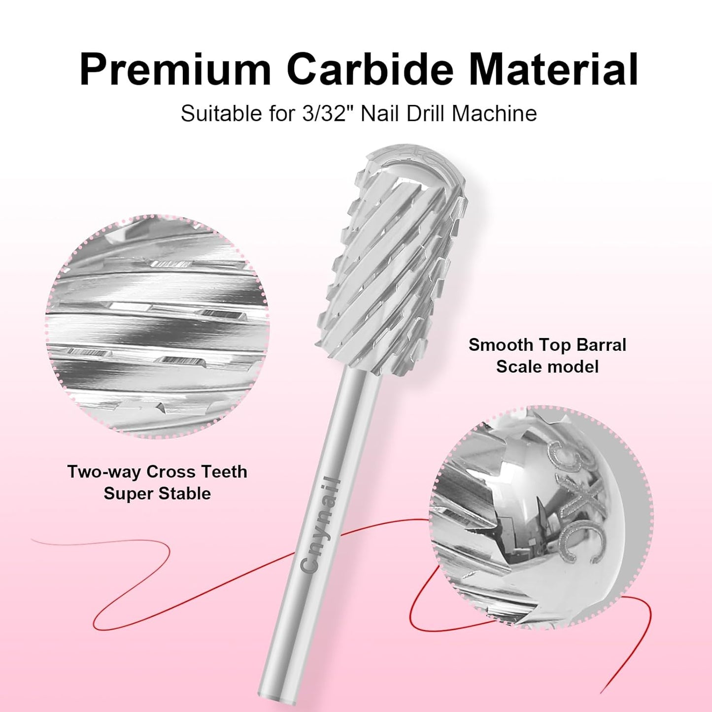 3/32" Large Barrel Smooth Round Top Tungsten Carbide Nail Drill Bit Safety Bit for Gel & Acrylic Removal, 2-Way Rotating Efile Tip, Salon Electric File Accessory (3XC Grit, Silver)