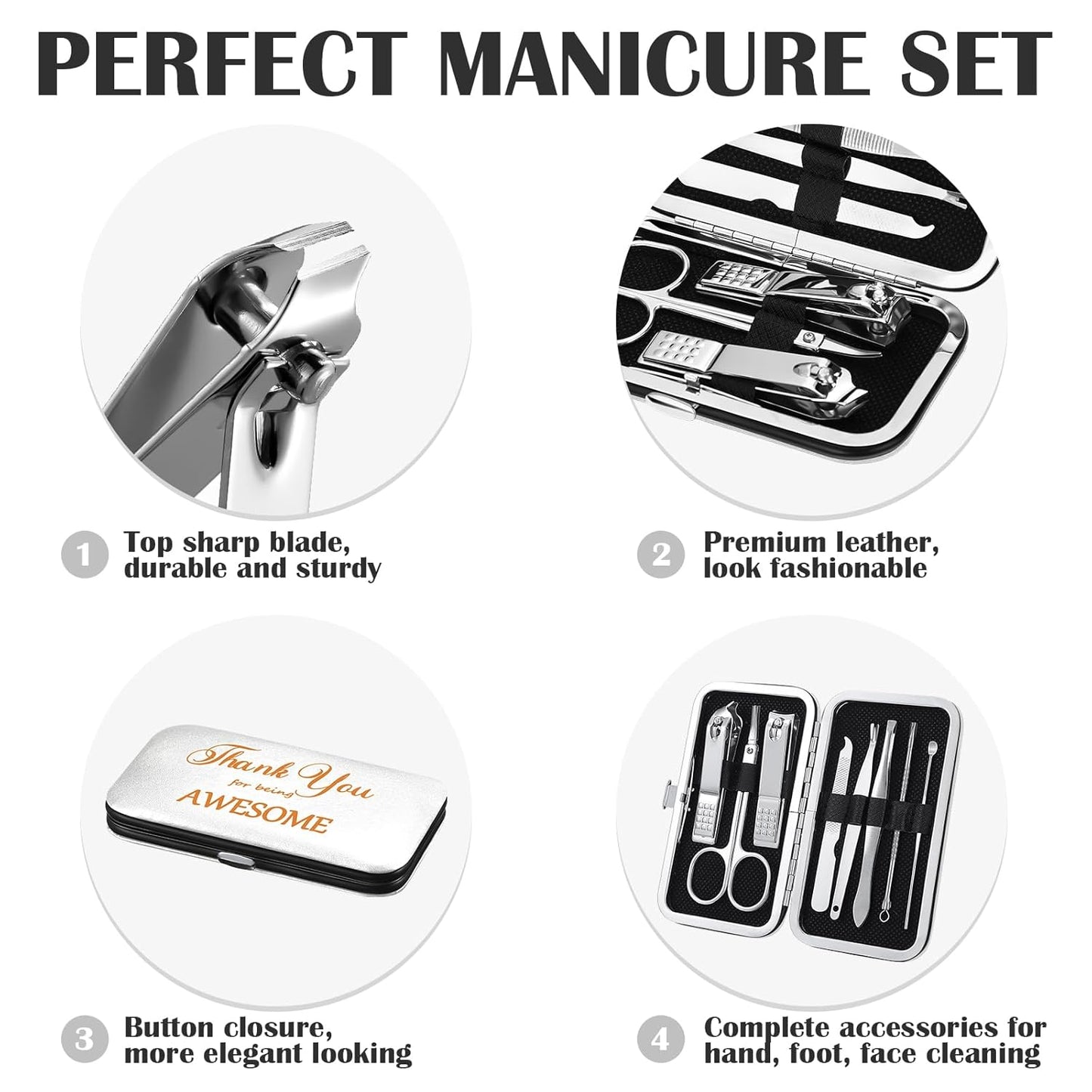 Therwen 24 Sets Manicure Set Nail Clippers 8 in 1 Stainless Steel Grooming Nail Kit Thank You Appreciation Gift Professional Pedicure Tool for Men Women Personal Care(White)