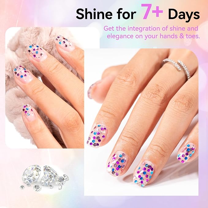 Sparkle Nail Polish, Purple Blue Rose Gold Glitter Nail Polish with Hexagon Glitter, Air Dry No Need U/V Lamp, Iridescent Geometric Sparkle Nail Art DIY Home Travel Manicure Gift
