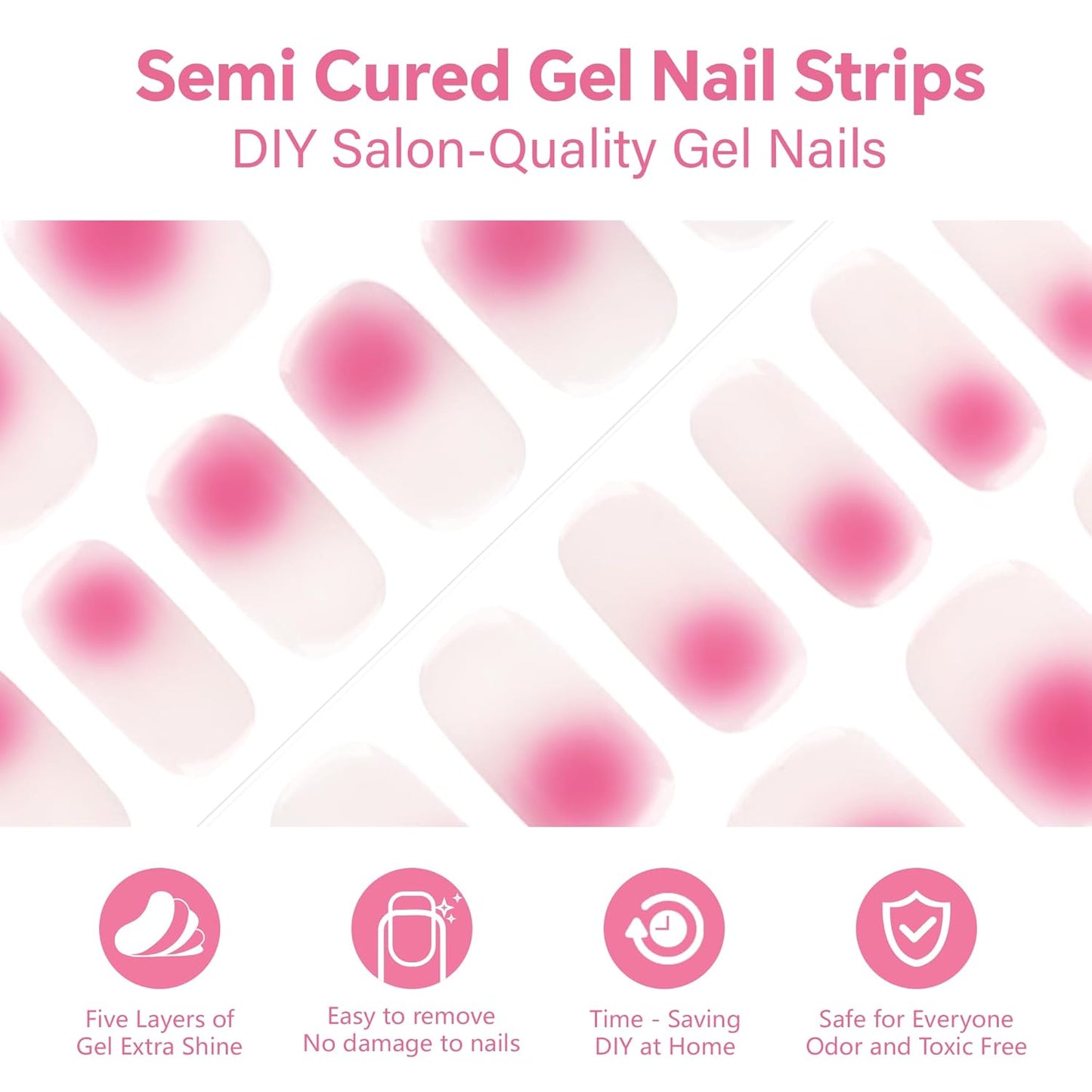 Semi Cured Gel Nail Strips-Blush Pink Ombre Nail Stickers for Romantic & Bridal Audiences Salon Quality Easy Apply and Peel Off Works with Any UV/LED Lamps(Pink Halo)
