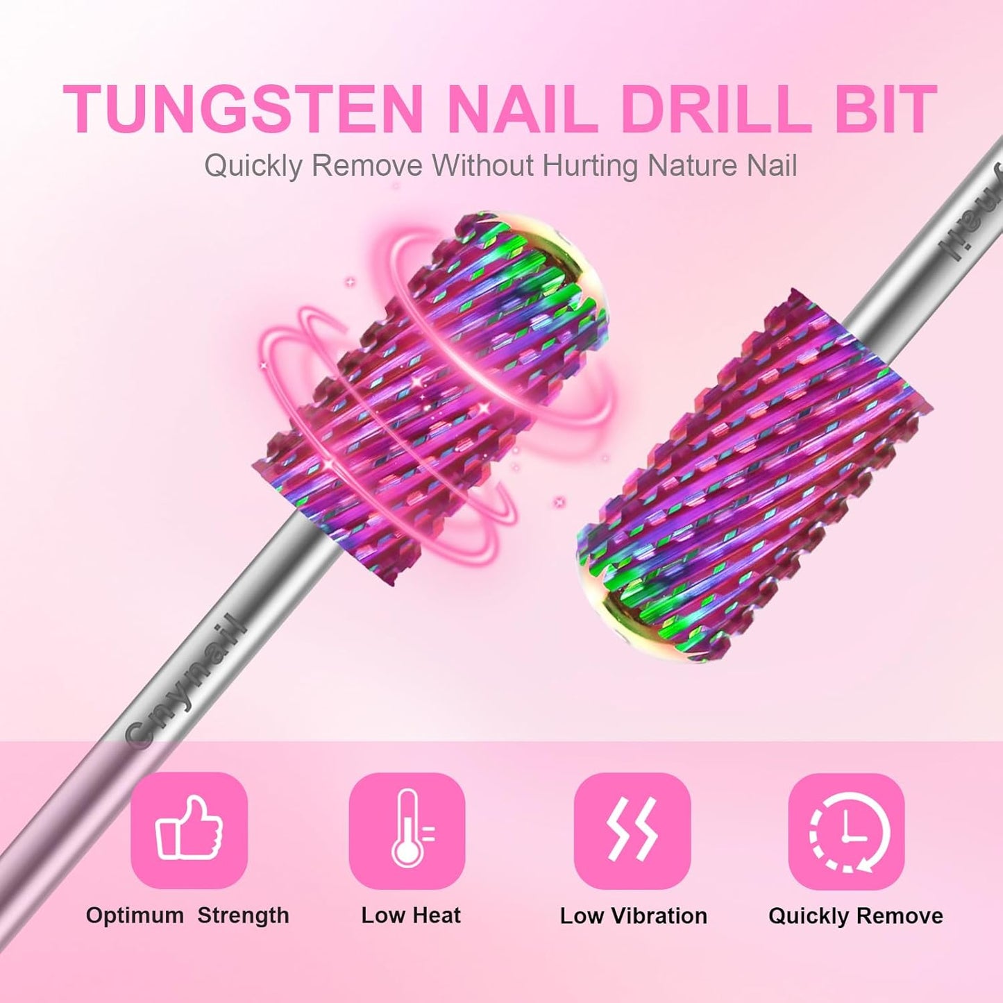 3/32" 2PCS Large Barrel Smooth Round Top Tungsten Carbide Nail Drill Bit Safety Bit for Gel & Acrylic Removal, 2-Way Rotating Efile Tip, Salon Electric File Accessory (XC Grit, Multicolor)