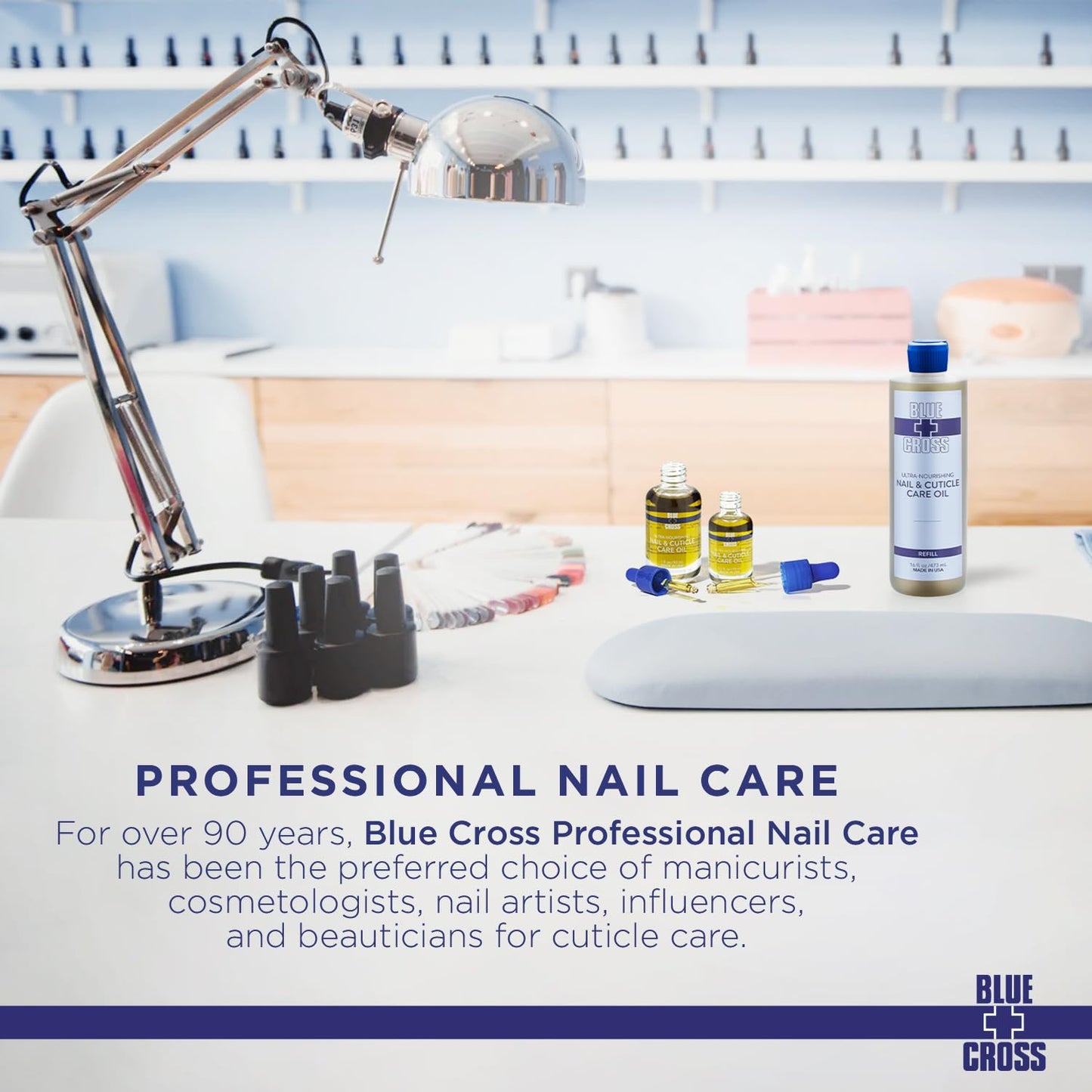 Blue Cross Nail & Cuticle Care Oil, Mineral Oil Free, Hydrating, Moisturizing, All Natural Professional Nail + Cuticle Care, Lemongrass/Lavender Scented Essential Oils, Made in USA, 16fl oz/473mL