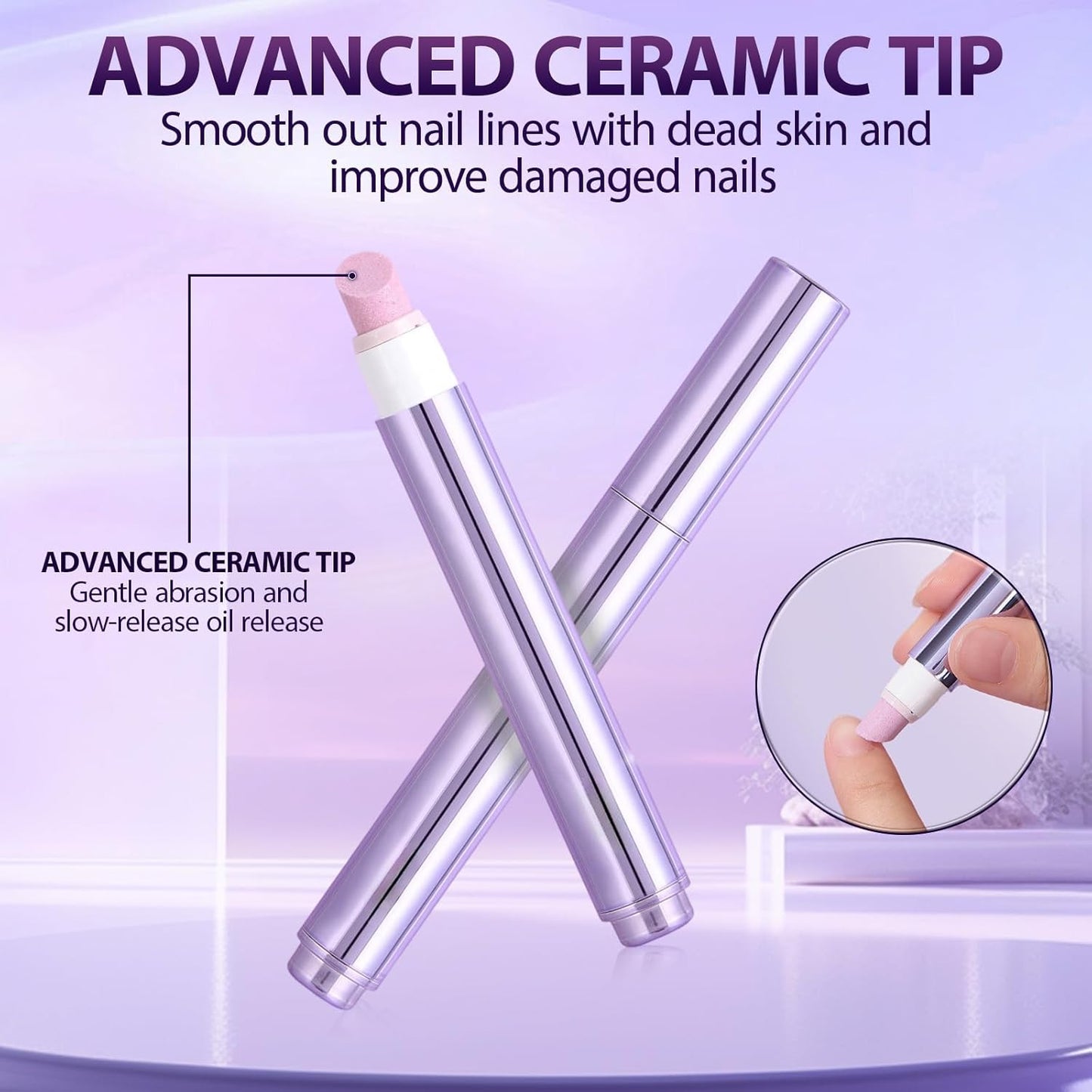 3-in-1 Cuticle Oil Pen,Cuticle Pusher Nail Oil Pen with Ceramic Tip,Dry & Damaged Nails,Nail Cuticle Remover Pen,for Moisturize Strengthen Nails(2PCS)