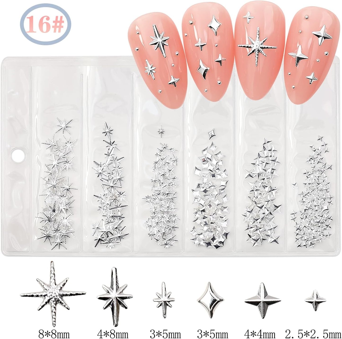 400Pcs Star Moon Nail Charms 3D Gold Silver Metallic Cross Star Nail Art Charms Star Nail Jewelry Decorations Manicure Kit Nails Art Supplies Accessories for Women Girls Acrylic Nails Decor