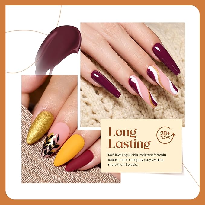 beetles Gel Polish Set Fall Gel Nail Polish 6 Colors Burgundy Brown Yellow Glitter Orange Gold Nail Polish UV LED Nail Lamp Home DIY Manicure Nail Art Gift for Women Golden Blessing