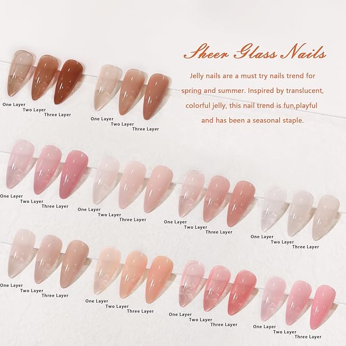 Jelly Nude Gel Nail Polish Set 10Pcs Neutral Skin Color Rose Maple Red Shimmer Gel Polish Kit Semi-Transparent Nail Polish Fall Nail Gel UV LED Soak Off Home DIY 7ml