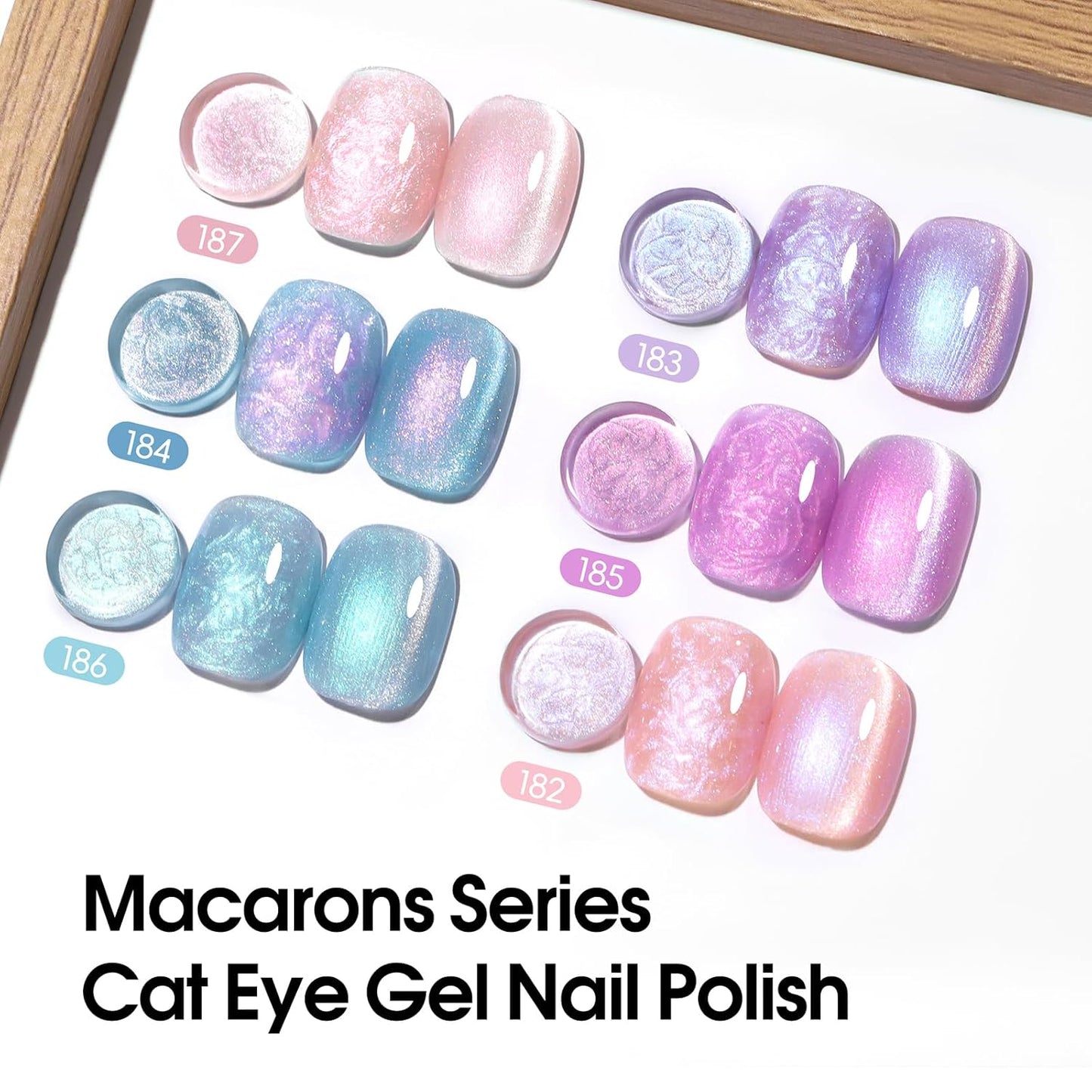 Peacecolor Cateye Gel Polish Shimmer Pearl Nail Polish with Magnet Pink Purple Blue Glitter 6 Colors Cat Eye Magnetic Nail Polish Iridescent Chrome Mermaid Drawing Swirl Shell Thread Effect DIY Gifts
